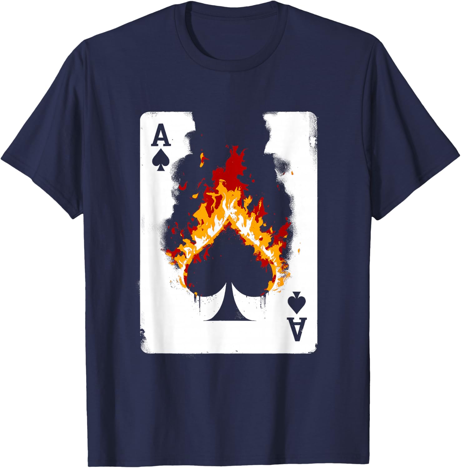 Burning Ace Of Spades - Vintage Favorite Card Game Lover T-Shirt - T-Shirt | Navy