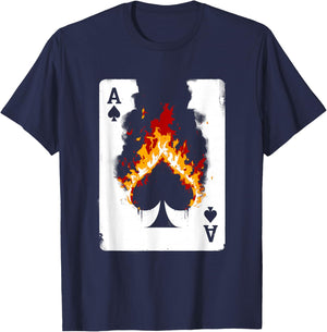 Burning Ace Of Spades - Vintage Favorite Card Game Lover T-Shirt - T-Shirt | Navy