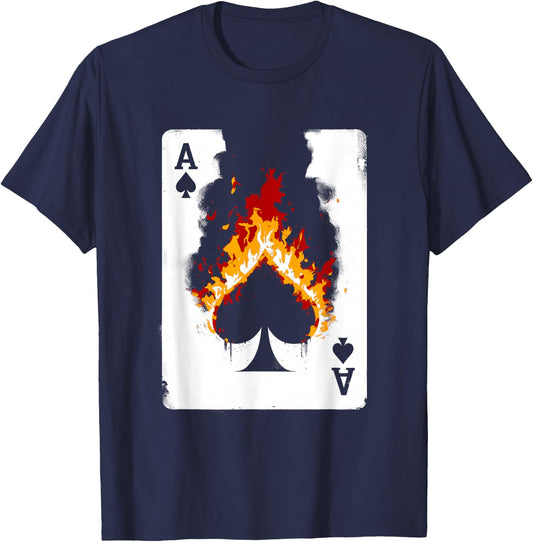 Burning Ace Of Spades - Vintage Favorite Card Game Lover T-Shirt - T-Shirt | Navy