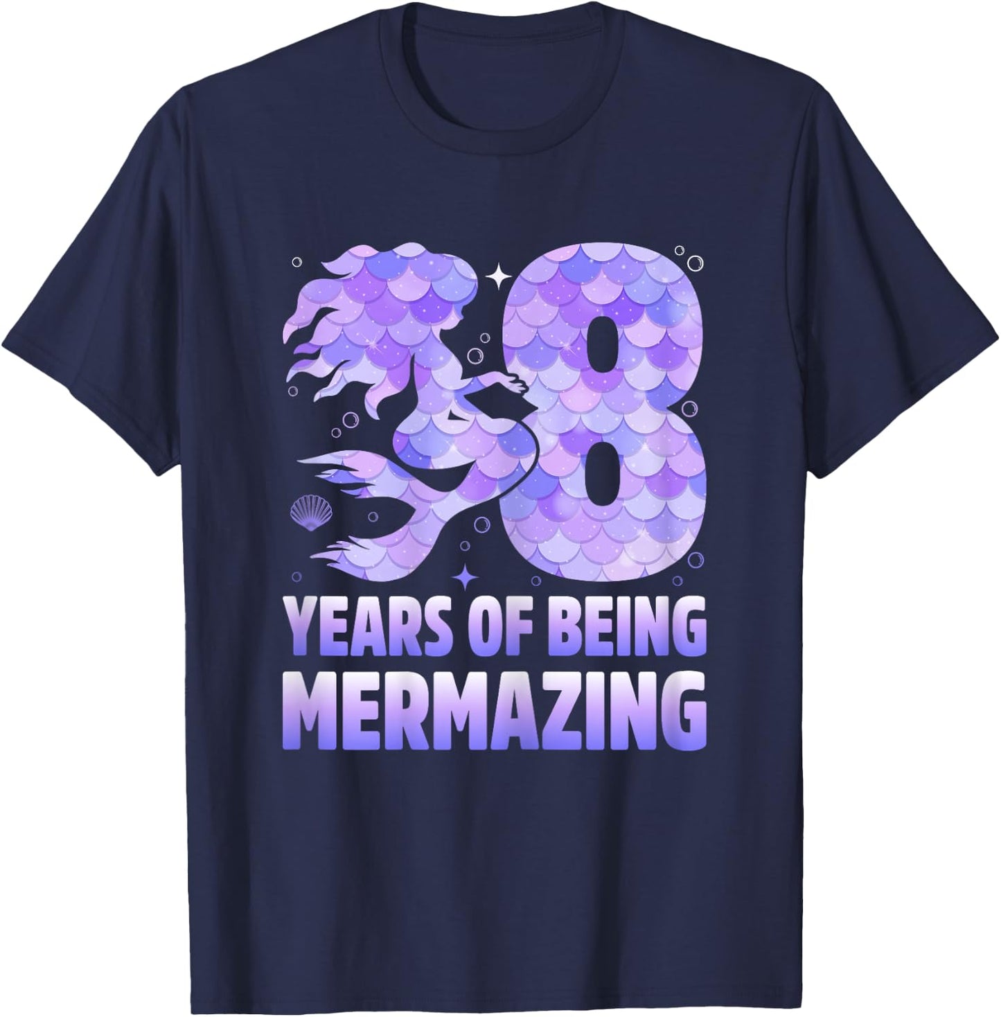 8 Years Of Being Mermazing Mermaid 8th Birthday Girls T-Shirt - T-Shirt | Navy
