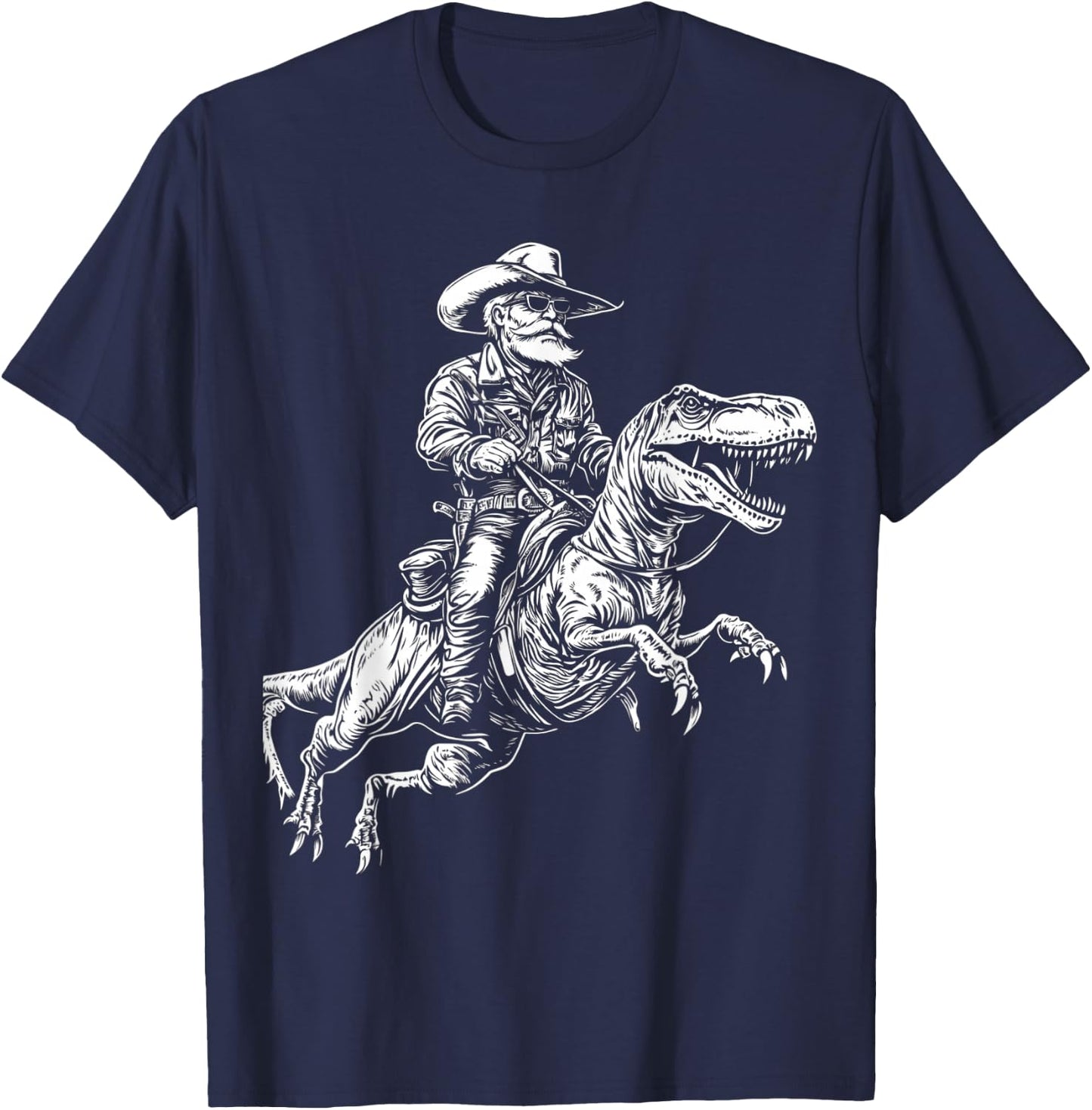 Funny Cowboy Riding Dinosaur Graphic T-Shirt - T-Shirt | Navy