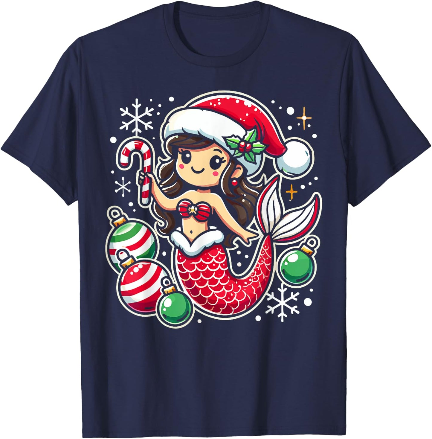 Girls Mermaid Christmas Pajamas T-Shirt - T-Shirt | Navy