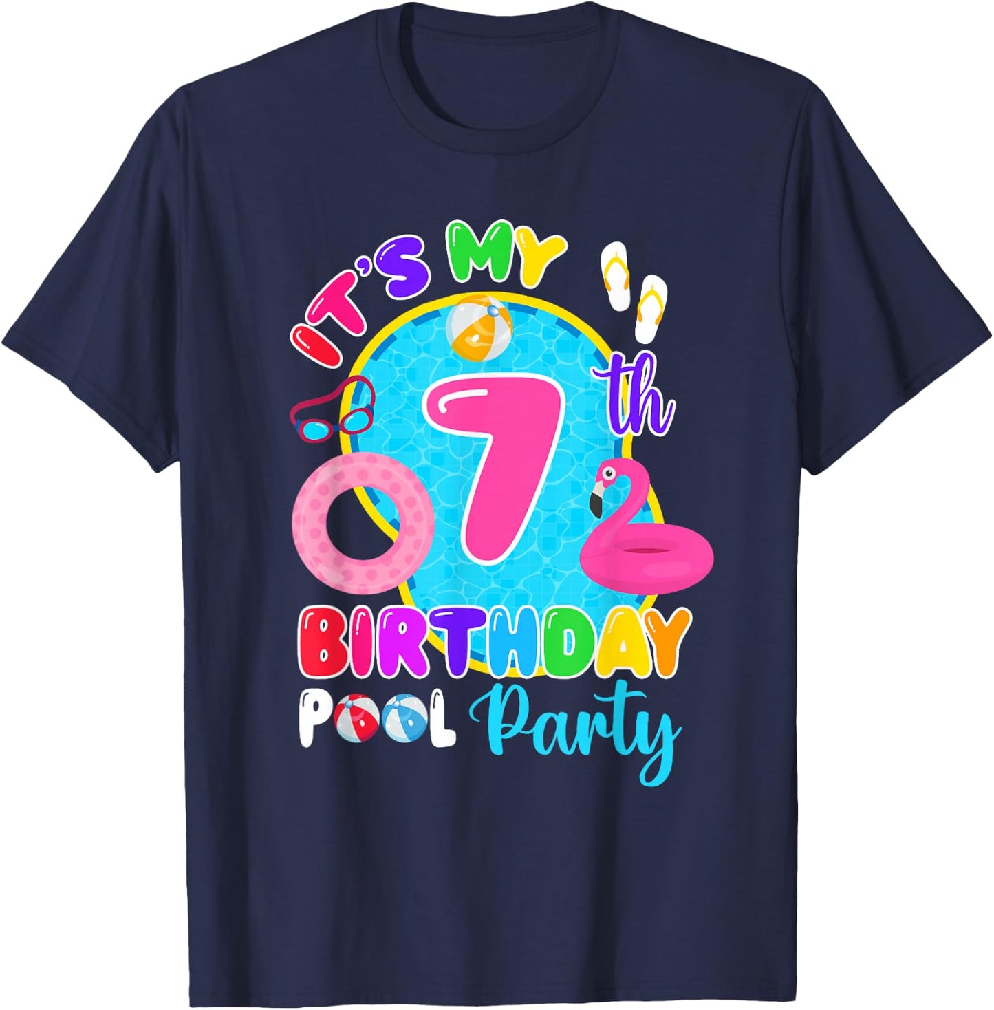 It's My 7th Birthday Summer Pool Party 7 Years Old T-Shirt - T-Shirt | Navy