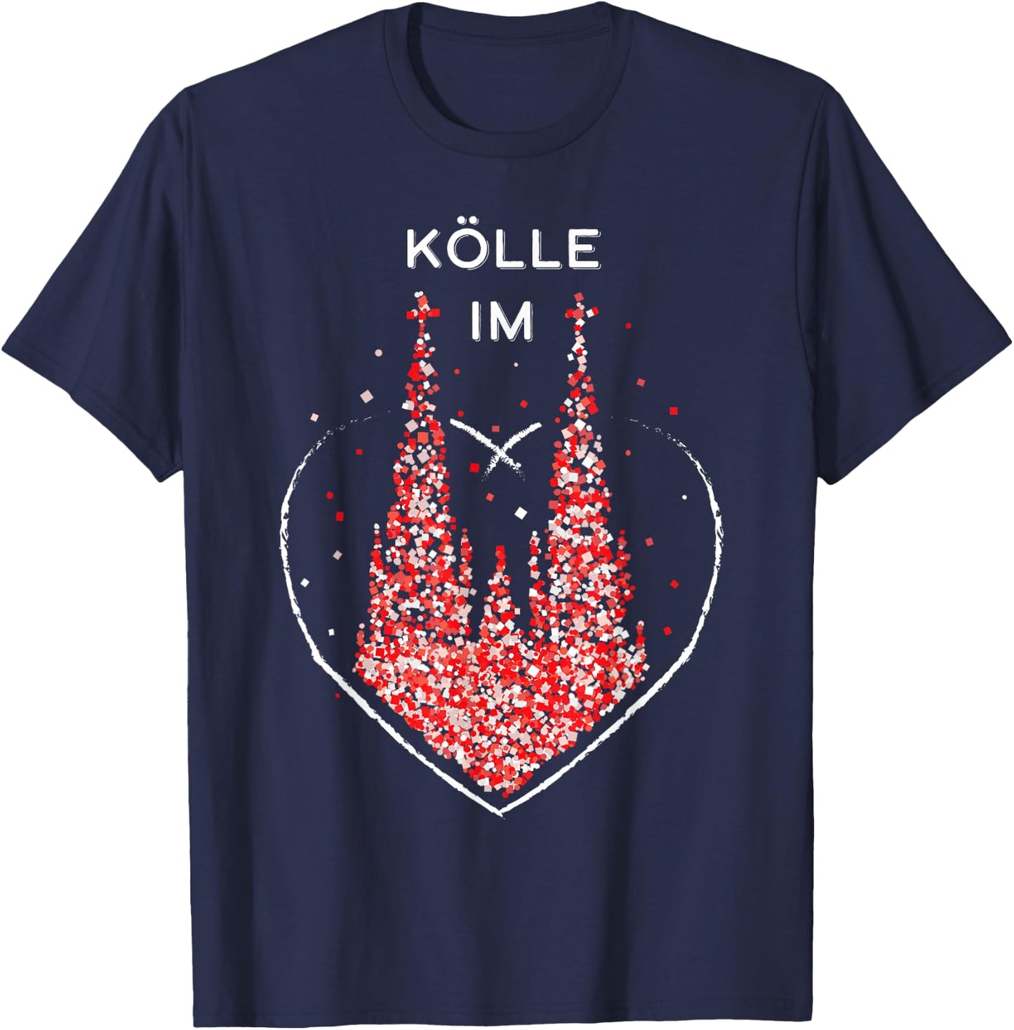 Cologne in the Heart Cologne Cathedral Carnival Red White Kölsch Carnival, black, s T-Shirt - T-Shirt | Navy
