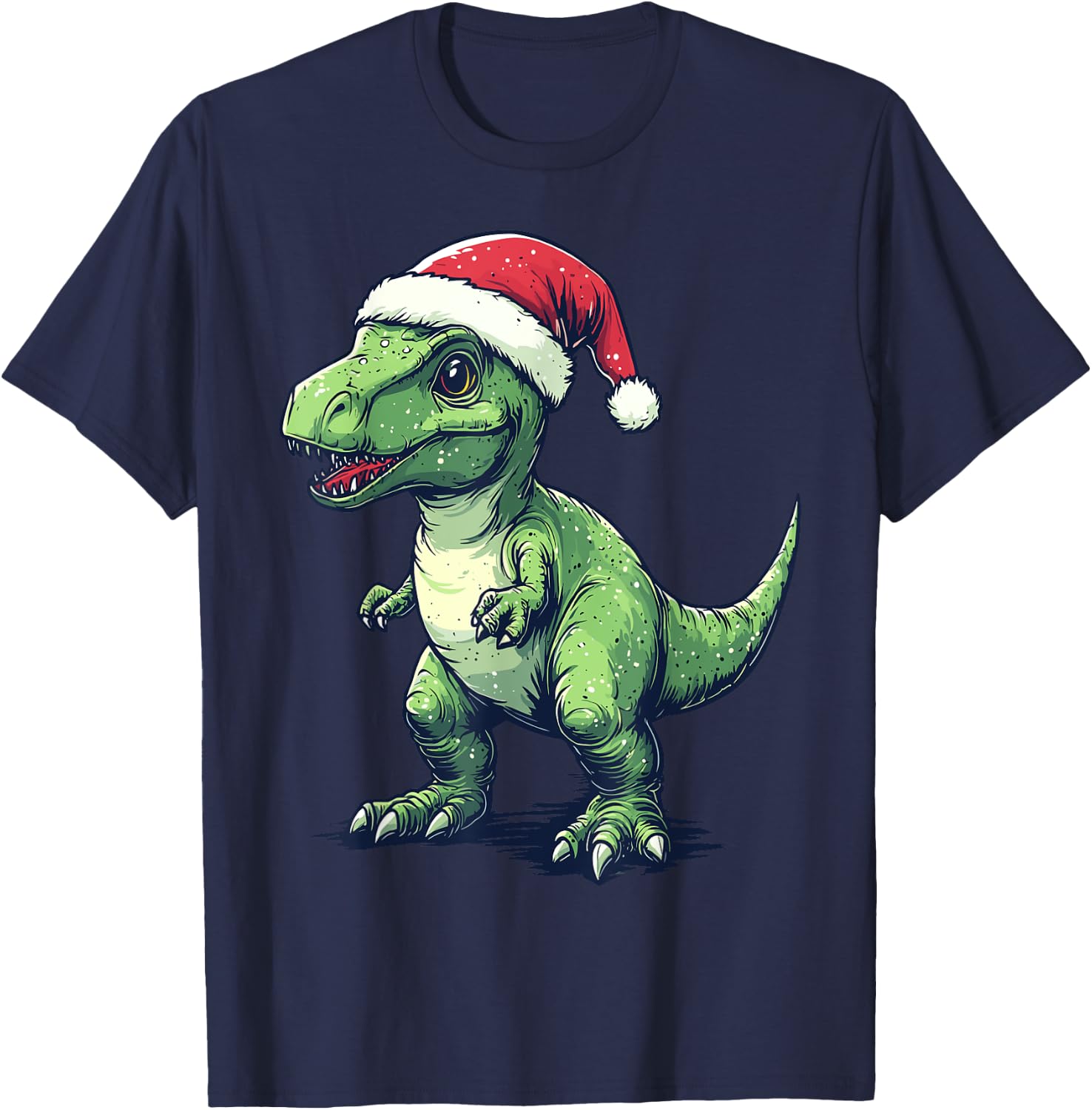 Dinosaur Santa Hat Funny Dinosaur Lovers Christmas Pajama T-Shirt - T-Shirt | Navy