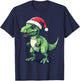 Dinosaur Santa Hat Funny Dinosaur Lovers Christmas Pajama T-Shirt - T-Shirt | Navy