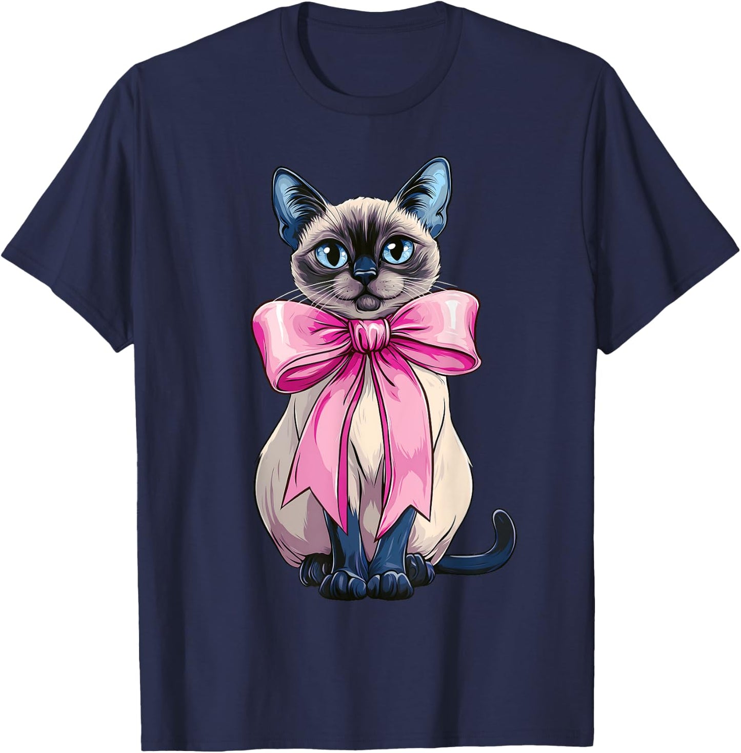 Coquette Bow Siamese Cat Mom Cute Pink Mothers Day Mom Girl T-Shirt - T-Shirt | Navy