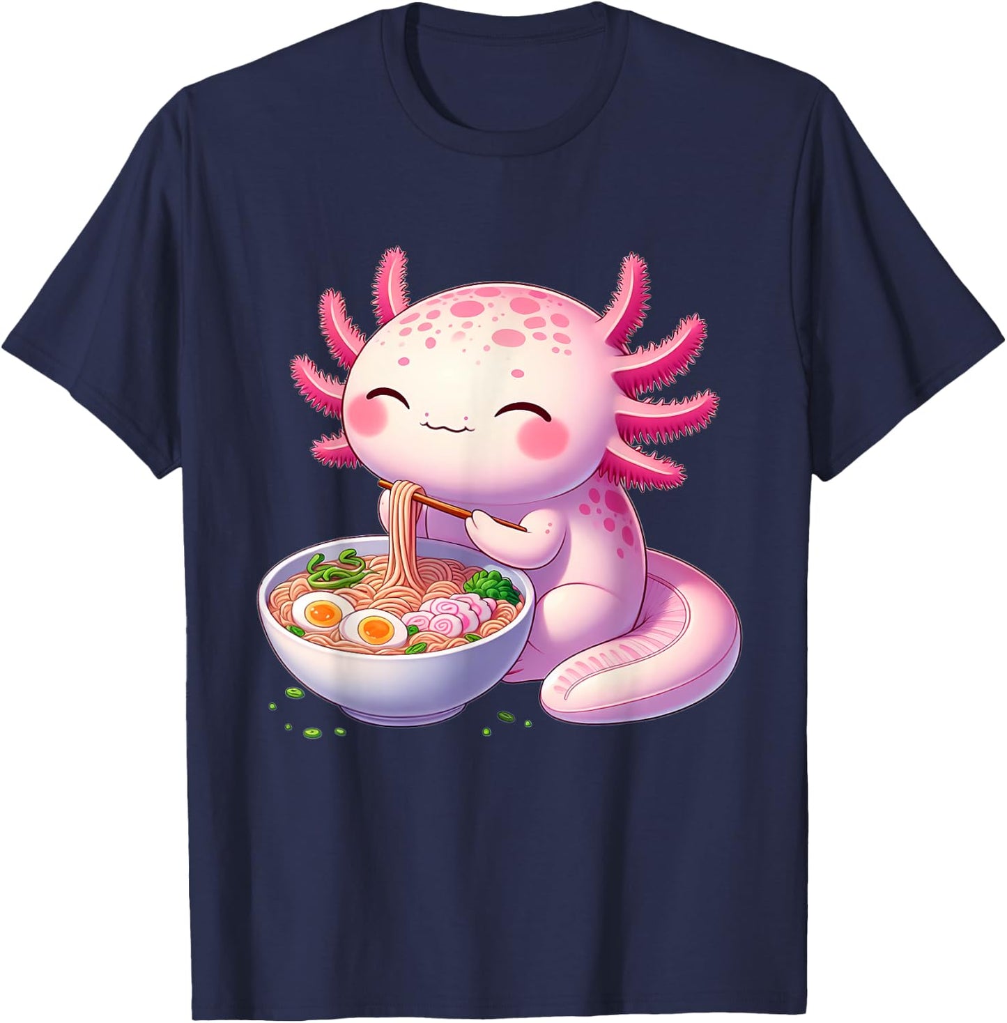 Anime Kawaii Axolotl Food Ramen Noodles Kids Teen Girls Boy , black T-Shirt - T-Shirt | Navy