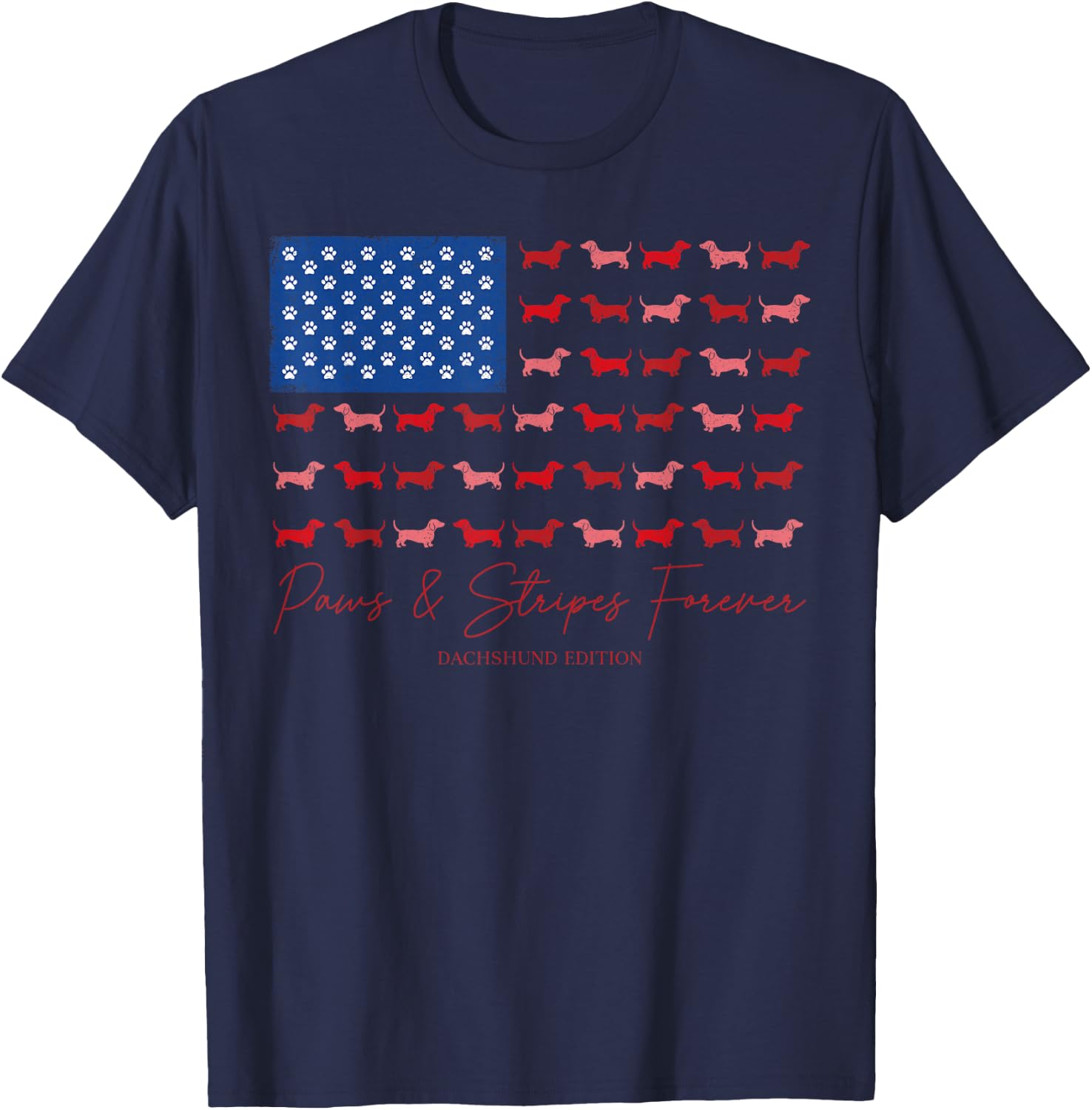 Paws and Stripes Forever Dachshund 4th July Patriotic Flag T-Shirt - T-Shirt | Navy