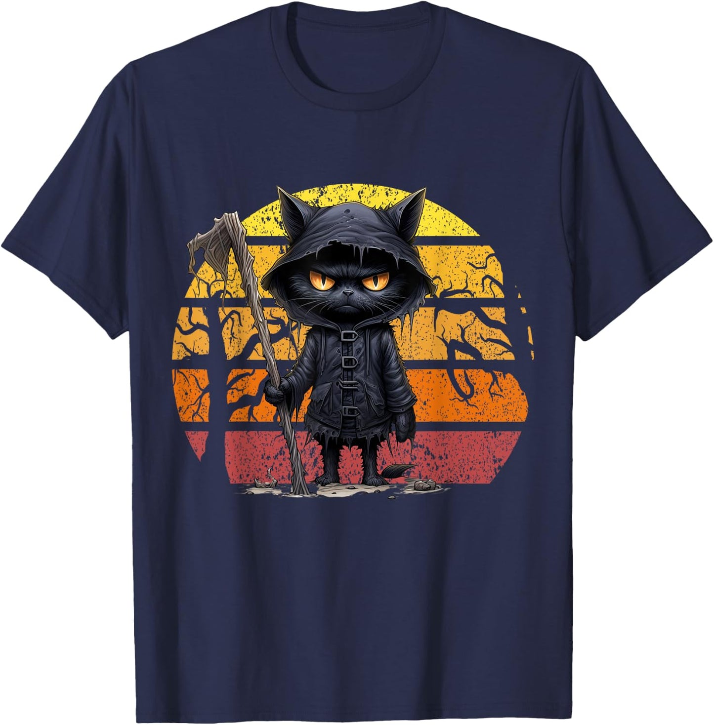 Halloween Black Cat Halloween Scary Angry Cat Men Women Kid T-Shirt - T-Shirt | Navy
