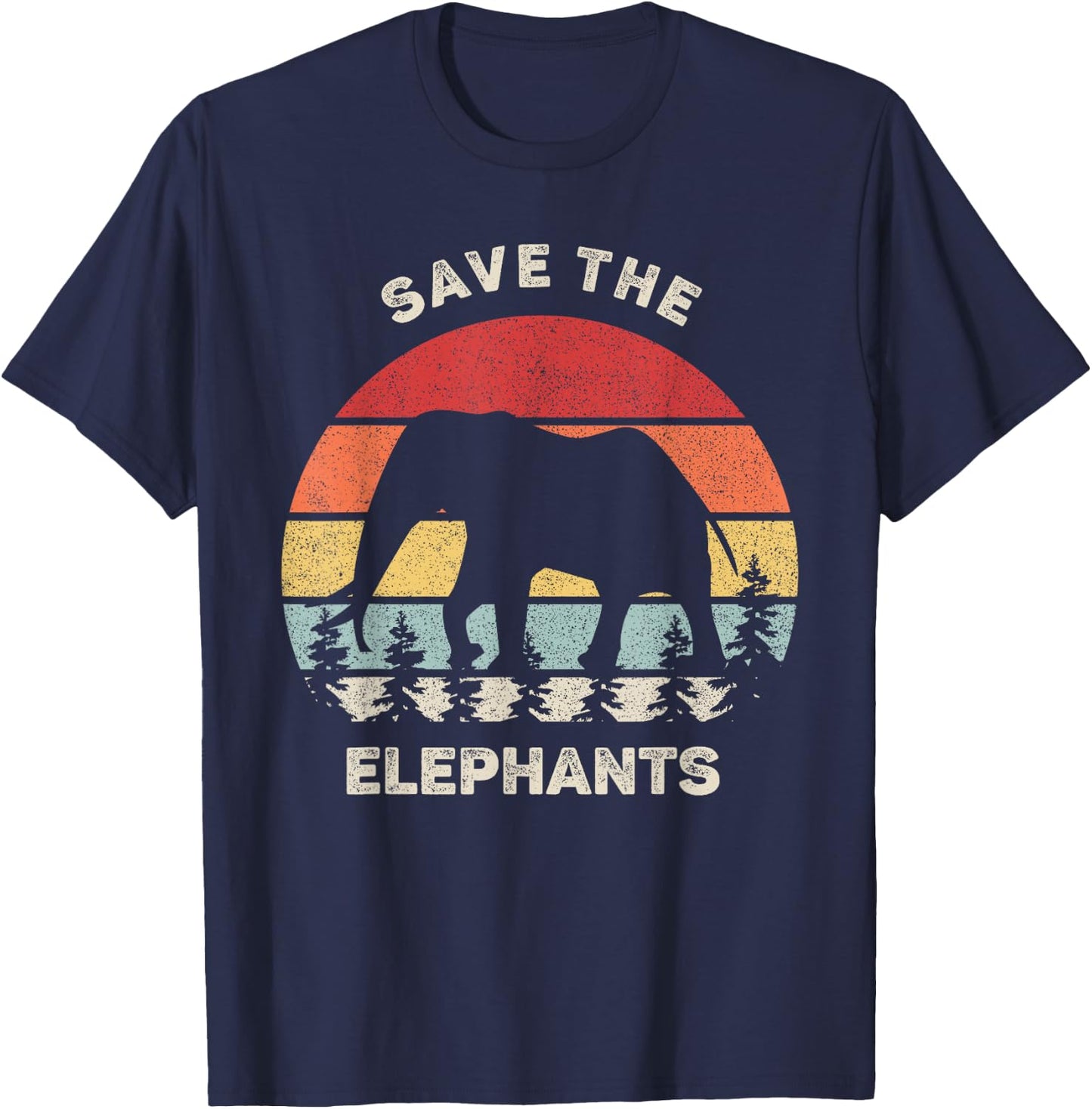 Retro Save The Elephants Shirt Animal Lover Vintage Elephant T-Shirt - T-Shirt | Navy