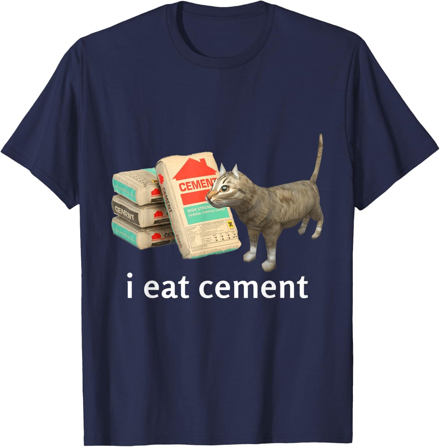 I Eat Cement Cat Shirt Kids Funny Dank Cat Meme T-Shirt - T-Shirt | Navy