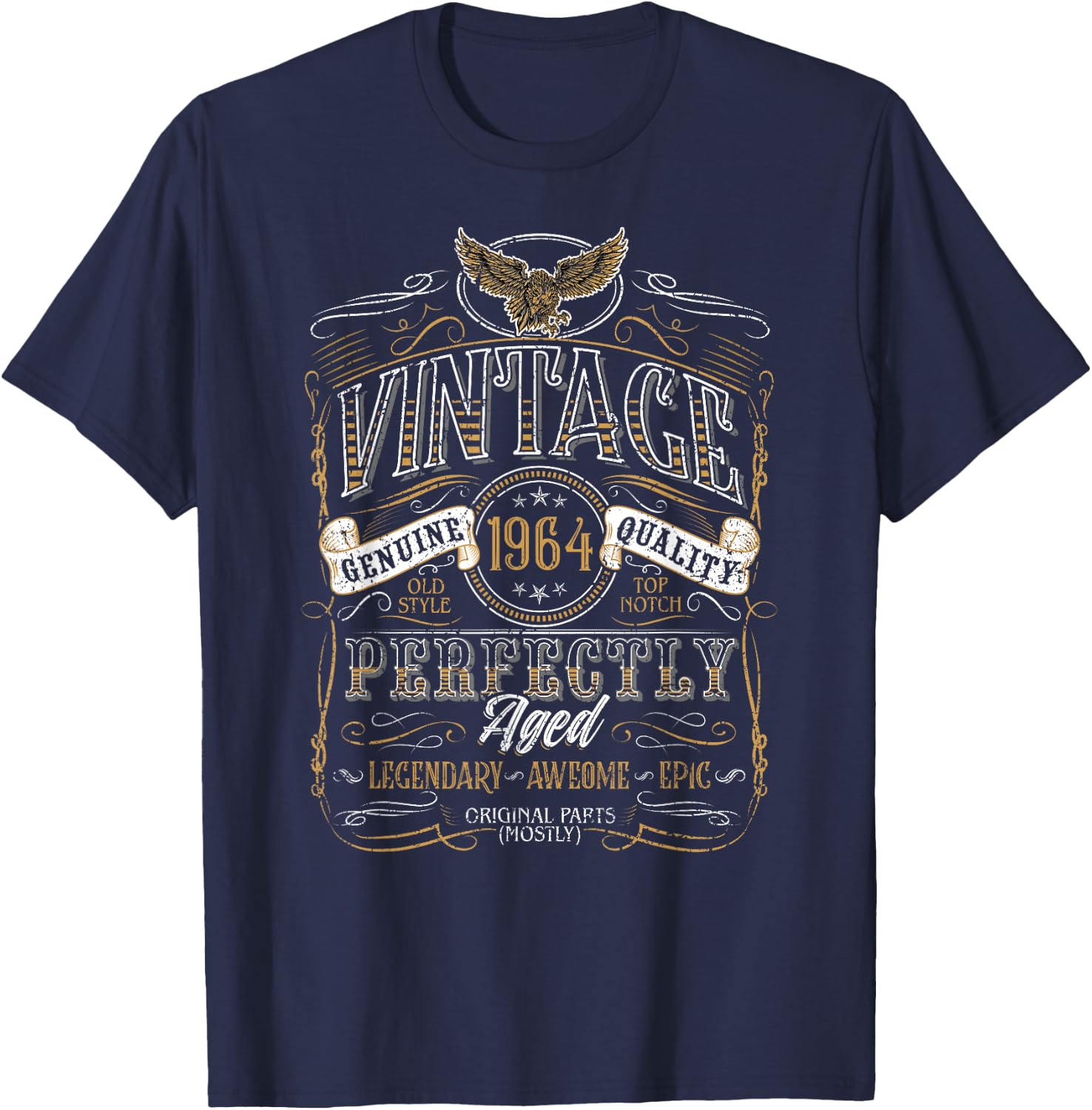 1964 Vintage Birthday Retro Vintage Men Women Gift , black T-Shirt - T-Shirt | Navy