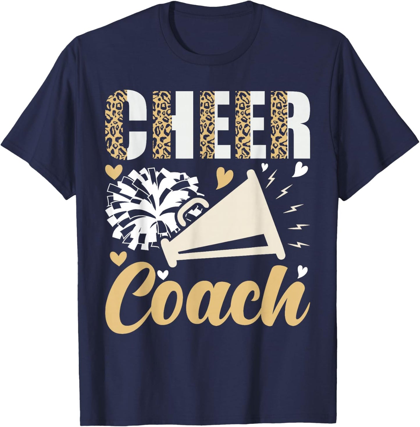 Cheer Coach Leopard Cheerleading Coach T-Shirt - T-Shirt | Navy