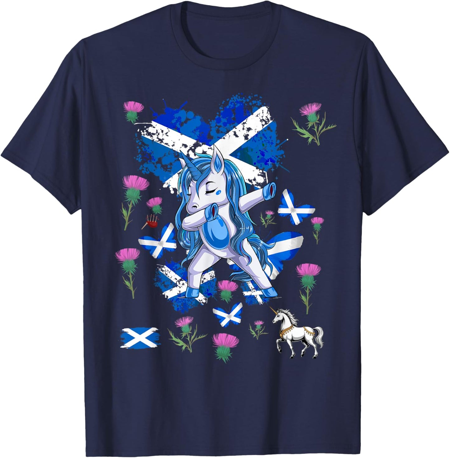 Scottish Unicorn Outfit Idea For Kids Scotland Themed T-Shirt - T-Shirt | Navy