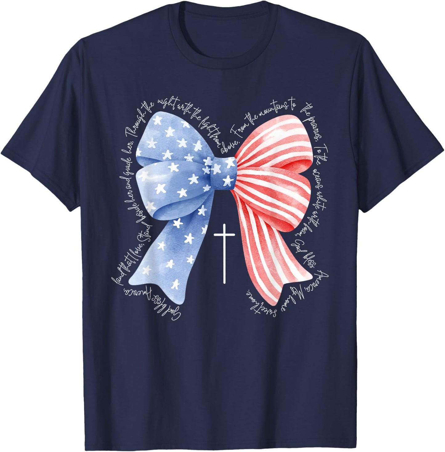 Coquette Bow Christian Jesus 250 Years American 4th of July T-Shirt - T-Shirt | Navy