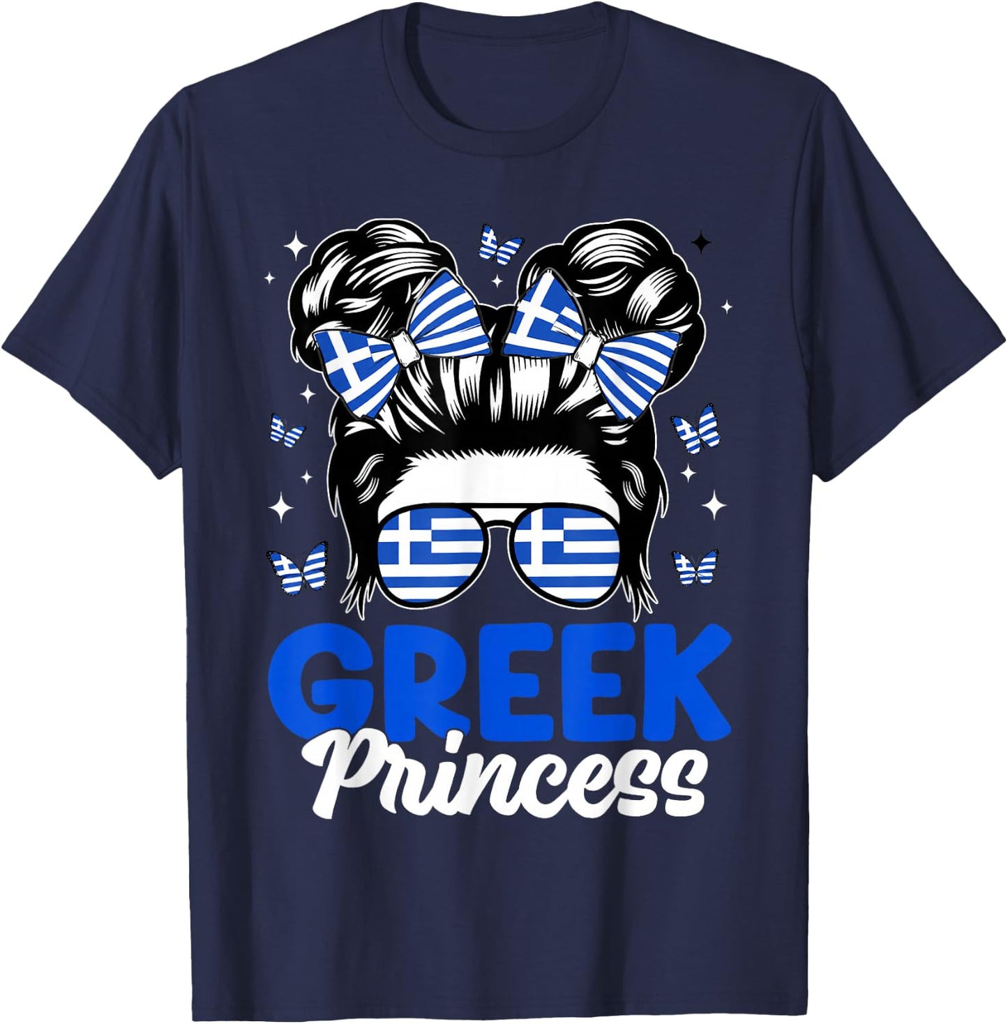 Greek Princess Greece Girl Cute Greek Bow Flag Women Kids T-Shirt - T-Shirt | Navy