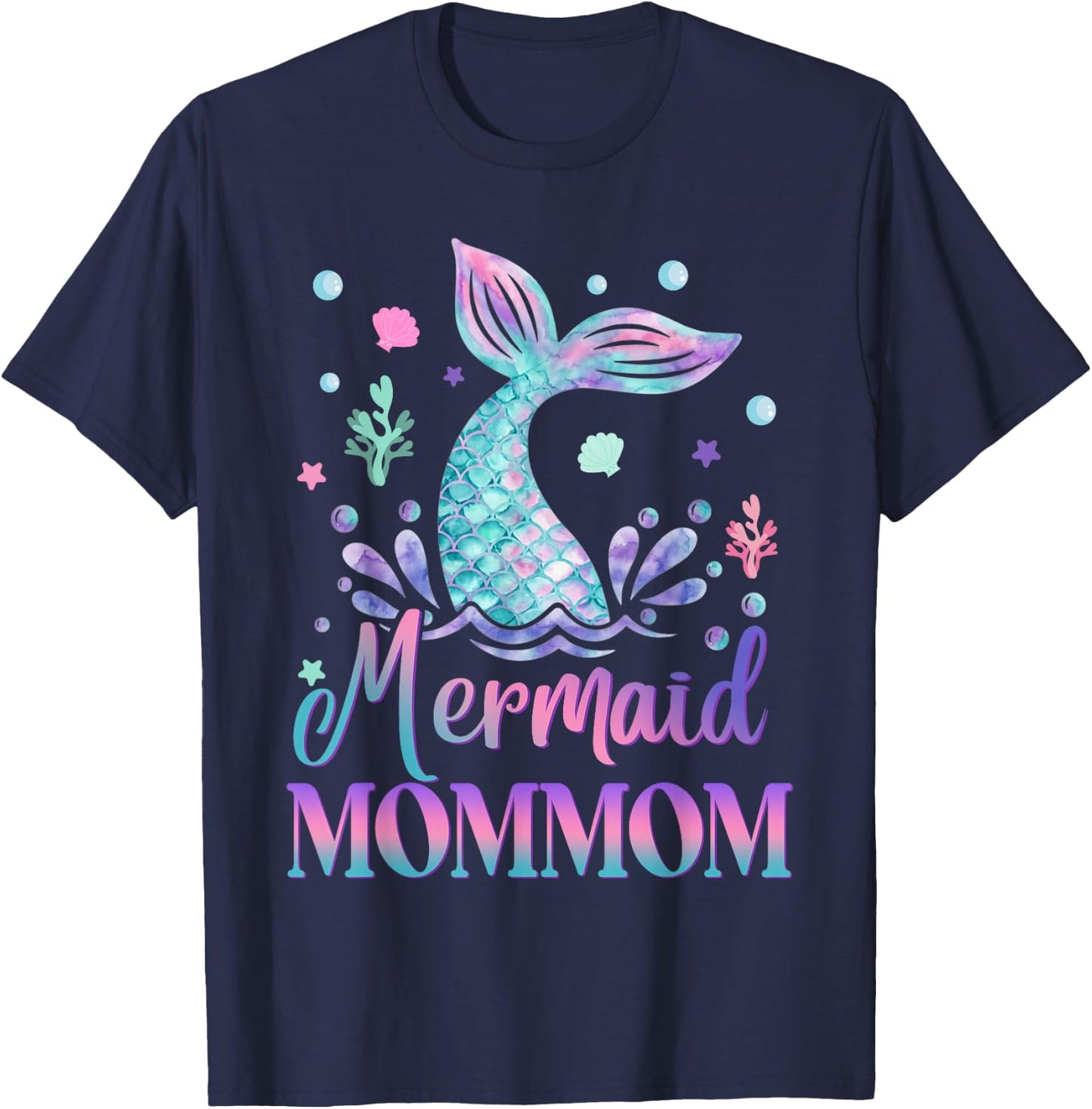 Birthday Mermaid Mommom Matching Family Bday Party T-Shirt - T-Shirt | Navy