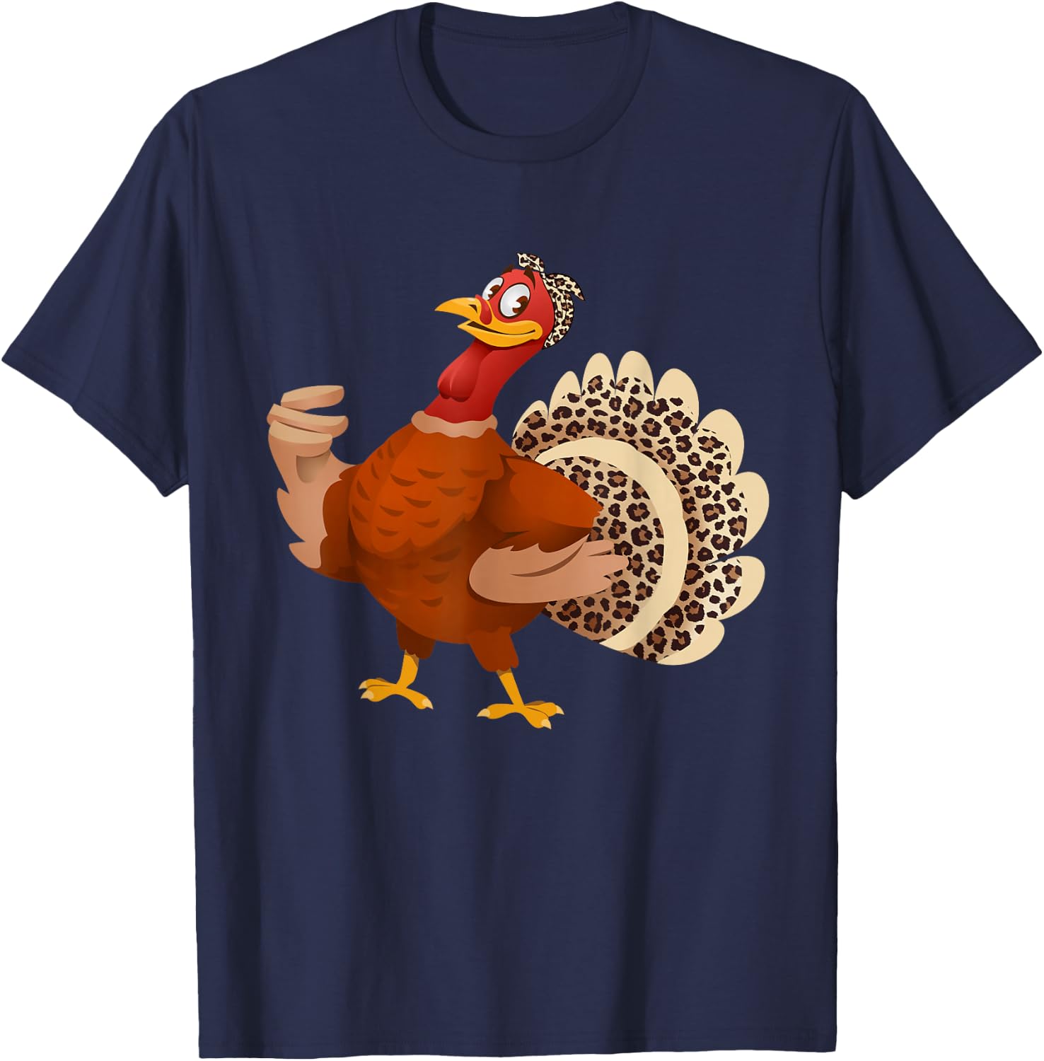 Funny Thanksgiving Turkey Leopard Print Autumn Fall T-Shirt - T-Shirt | Navy