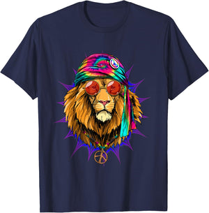 Tie Dye Hippie Lion Hippiness Peace Love Lion T-Shirt - T-Shirt | Navy