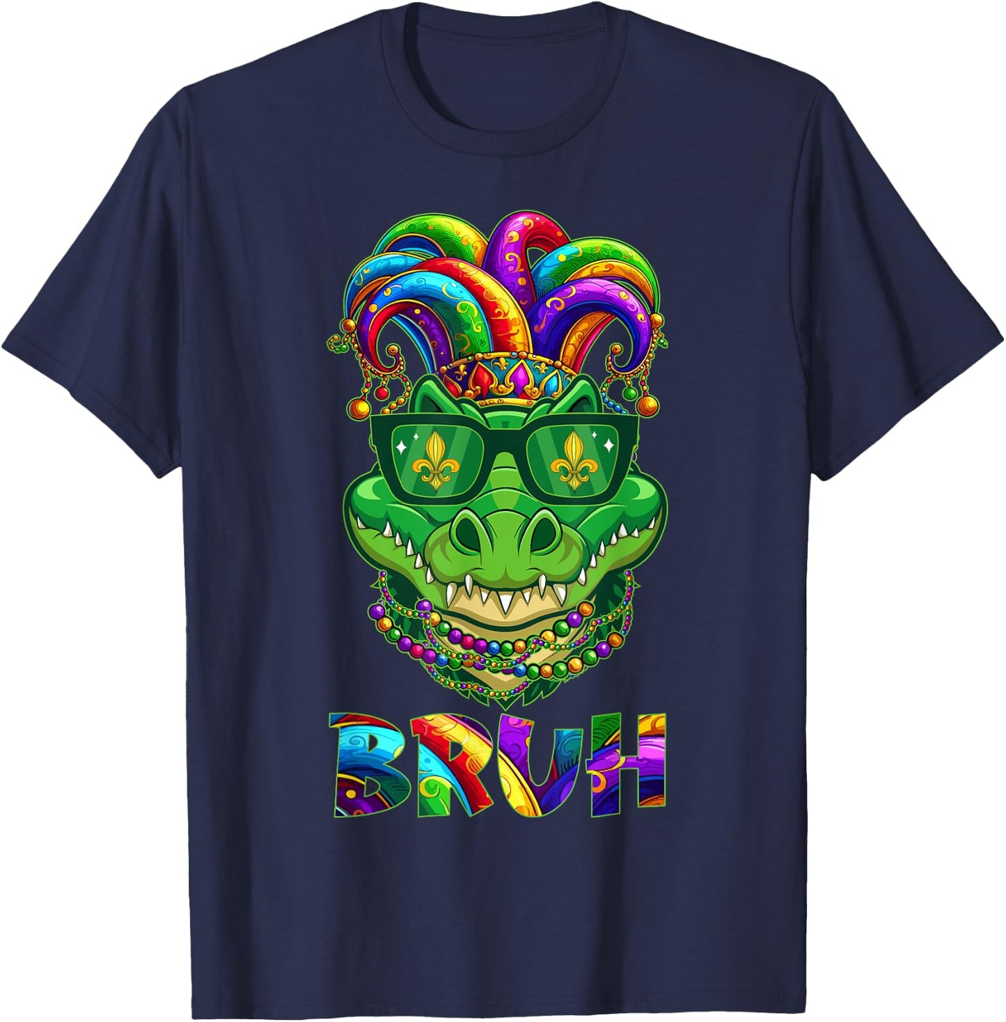 Funny Alligator Bruh Mardi Gras Costume Teens Boys Kids T-Shirt - T-Shirt | Navy