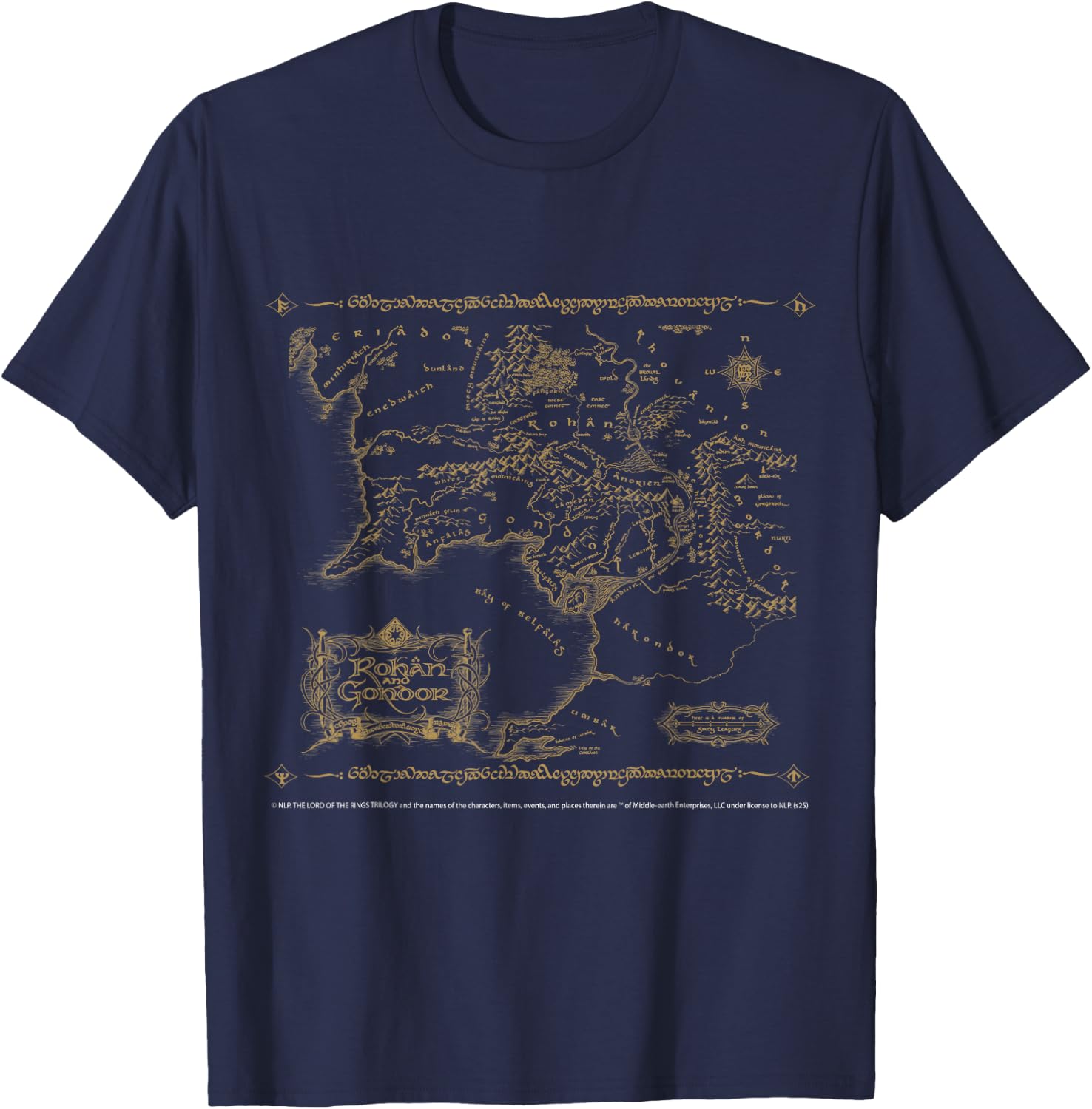 Map of Rohan and Gondor Middle Earth Adventure T-Shirt - T-Shirt | Navy