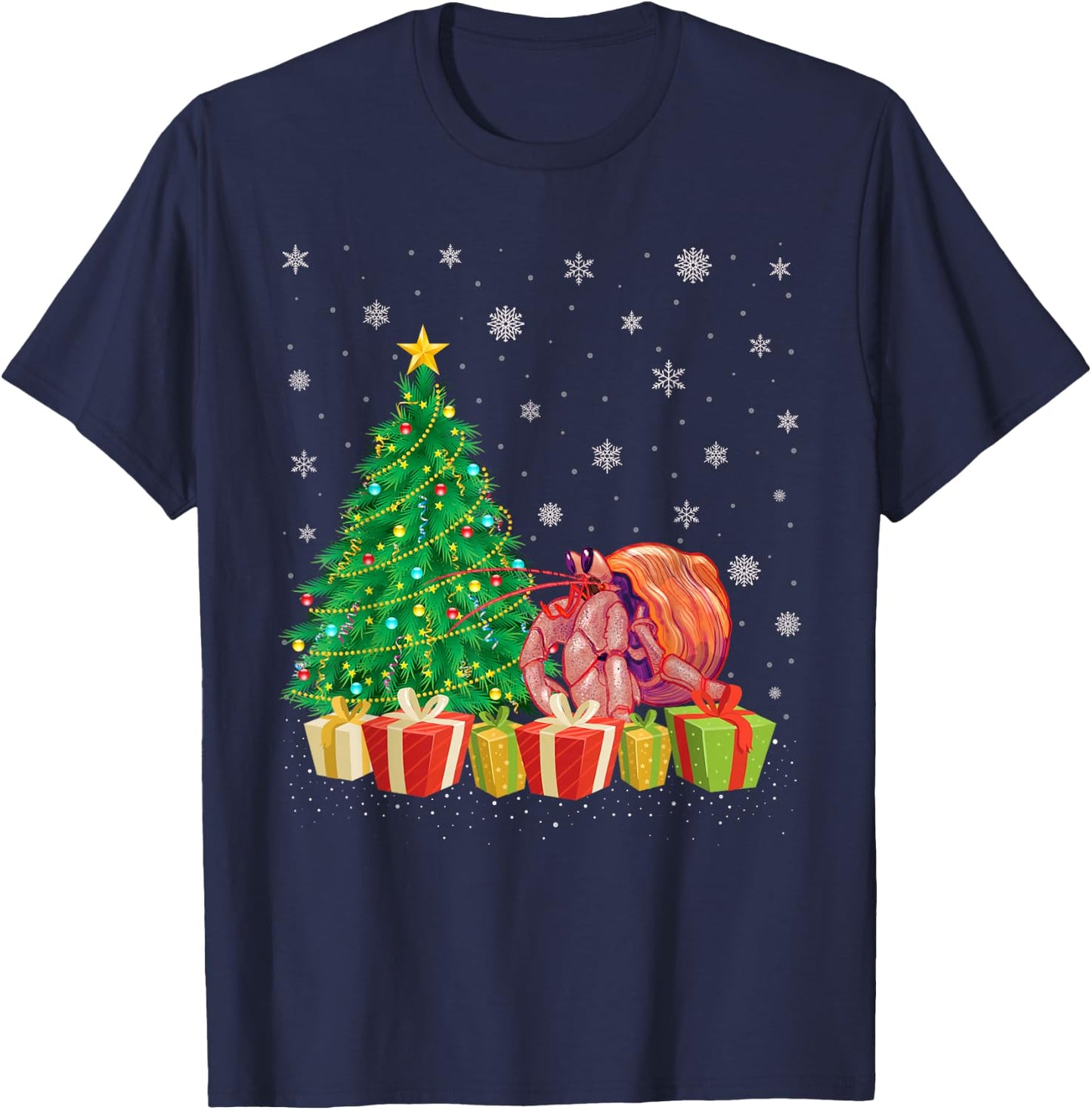 Xmas Tree Lighting Santa Hat Hermit Crab Christmas T-Shirt - T-Shirt | Navy