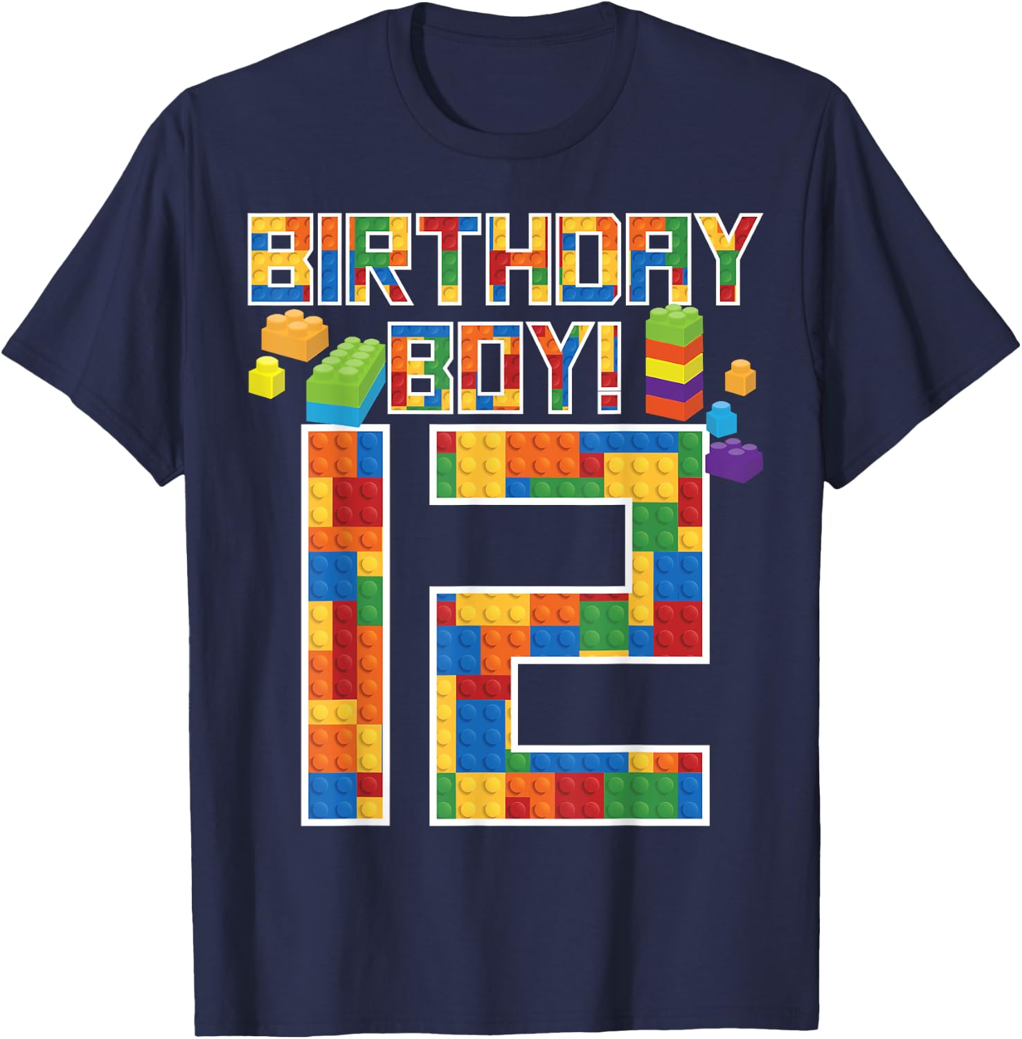 Cute 12th Birthday Gift 12 Years Old Block Building Boy Kid T-Shirt - T-Shirt | Navy