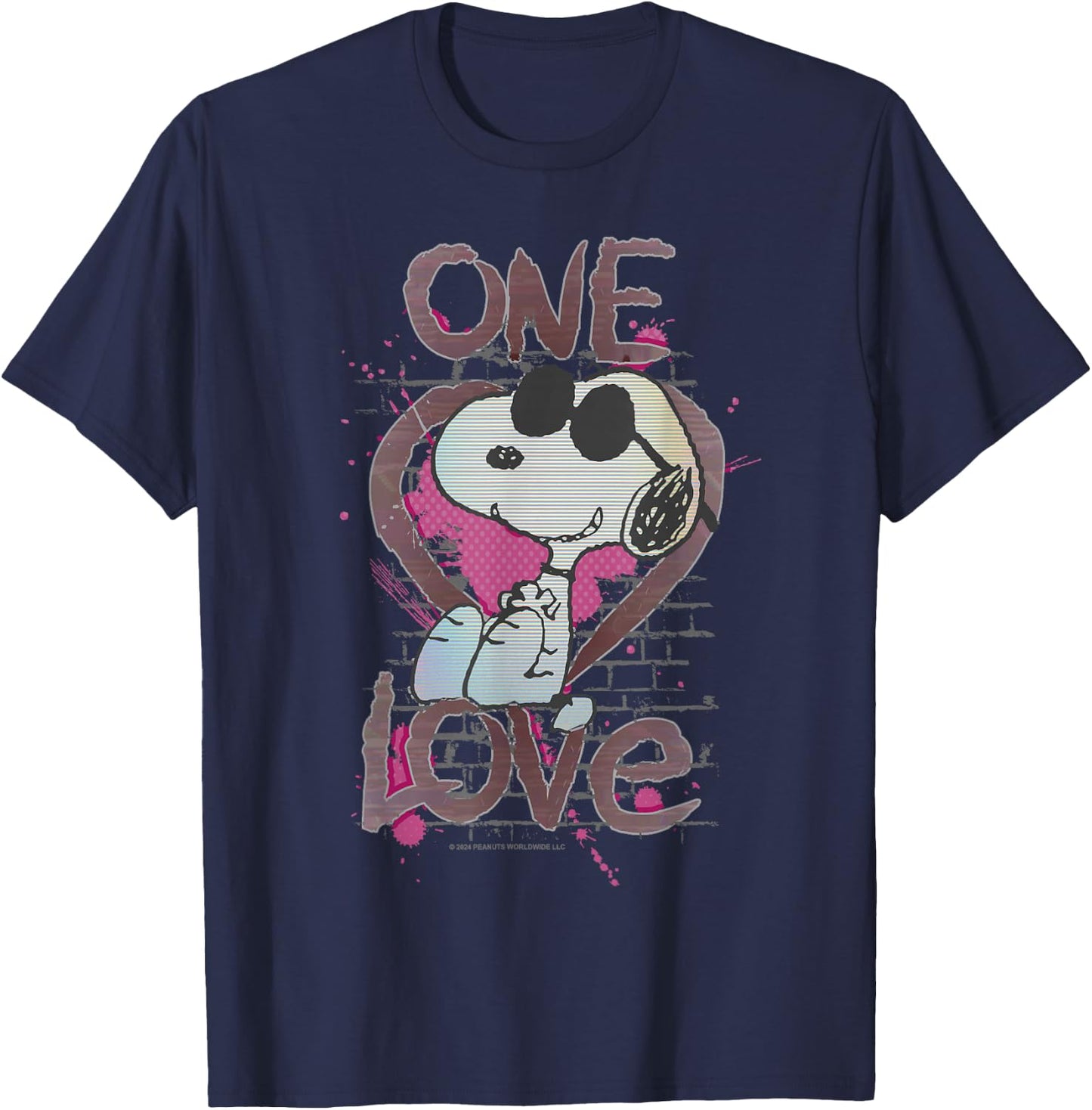 Peanuts Snoopy Joe Cool One Love Glitch Vintage Valentine's Day T-Shirt - T-Shirt | Navy