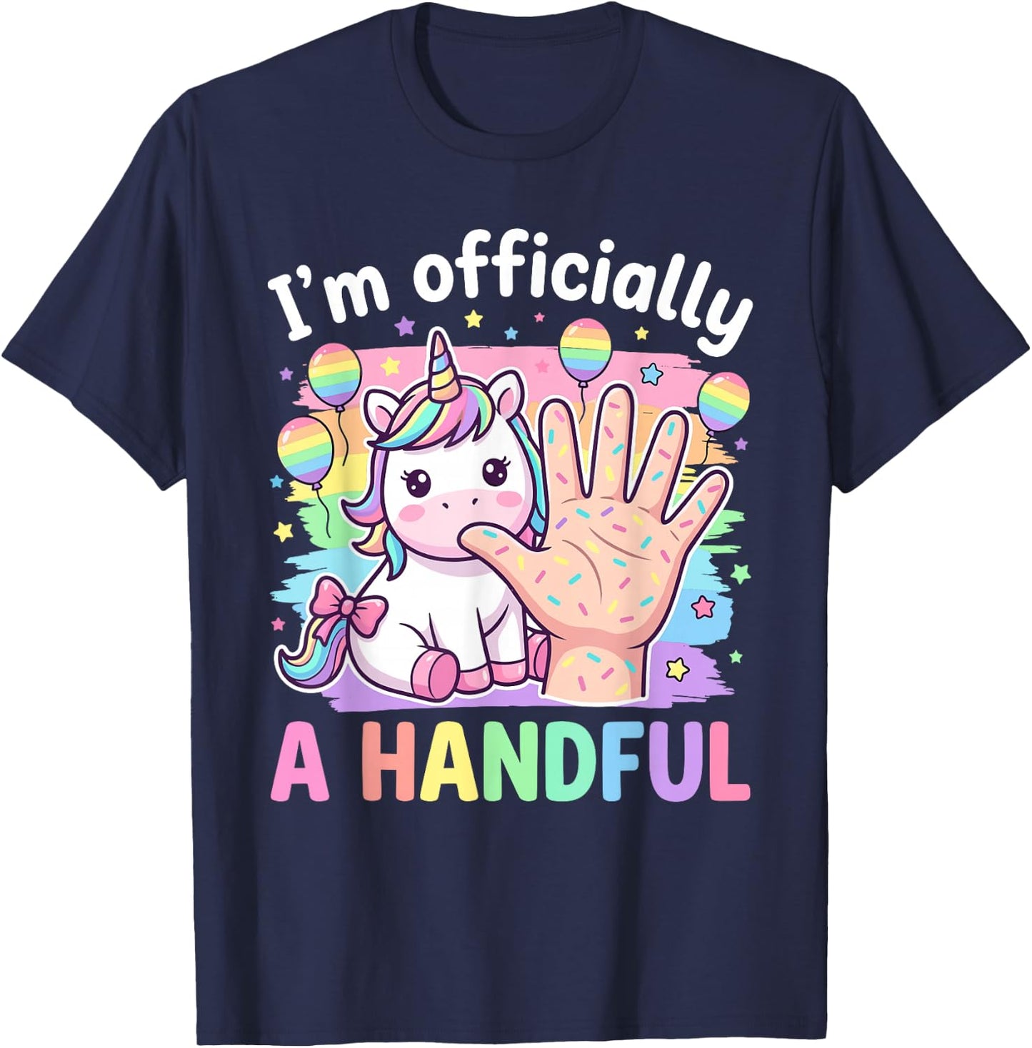 Unicorn Girls Officially A Handful 5th Birthday T-Shirt - T-Shirt | Navy