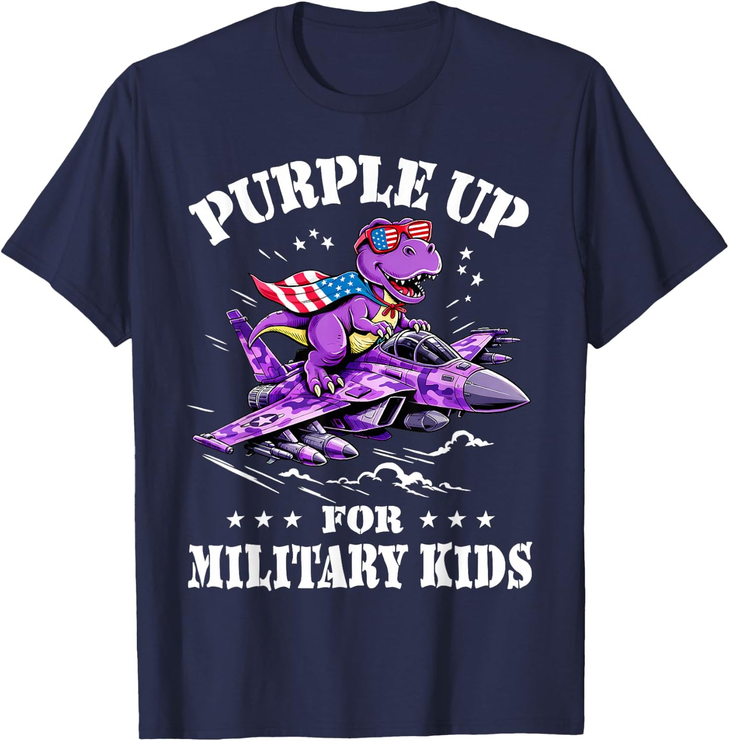 Purple up Proud Military Kids Shirt Dinosaur Military Child T-Shirt - T-Shirt | Navy
