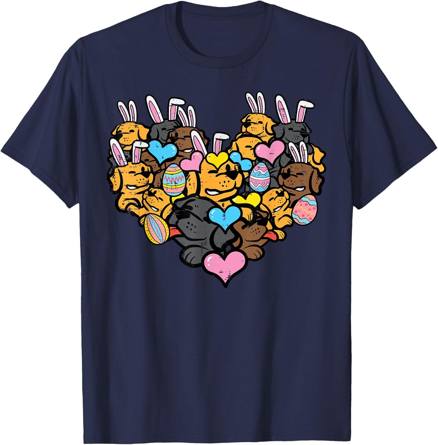 Easter Heart Shape Dog Faces Bunny Eggs Puppy Women Kids Men T-Shirt - T-Shirt | Navy