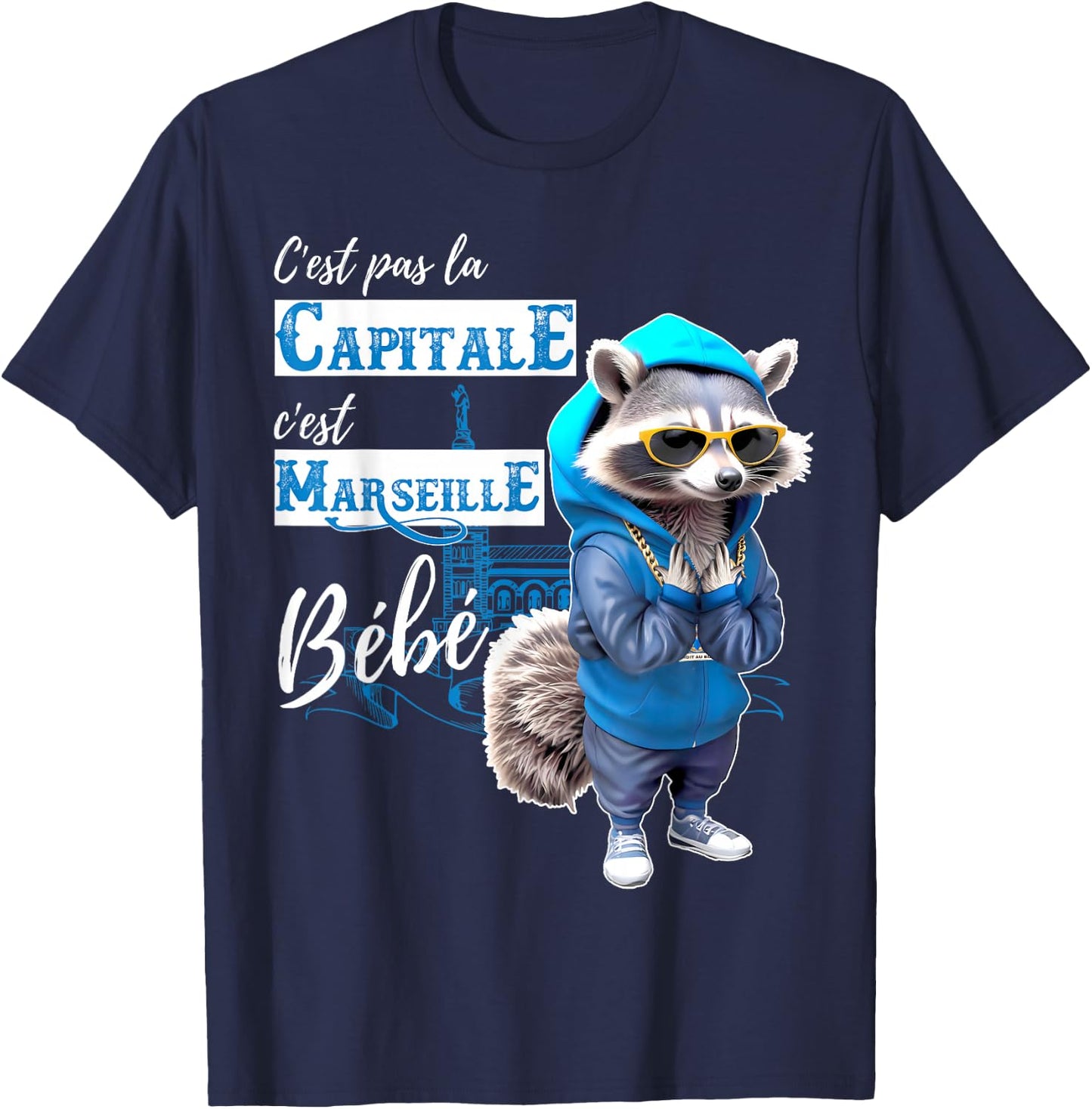 Fan C'est Marseille Baby Funny Raccoon Rap , Black, S T-Shirt - T-Shirt | Navy