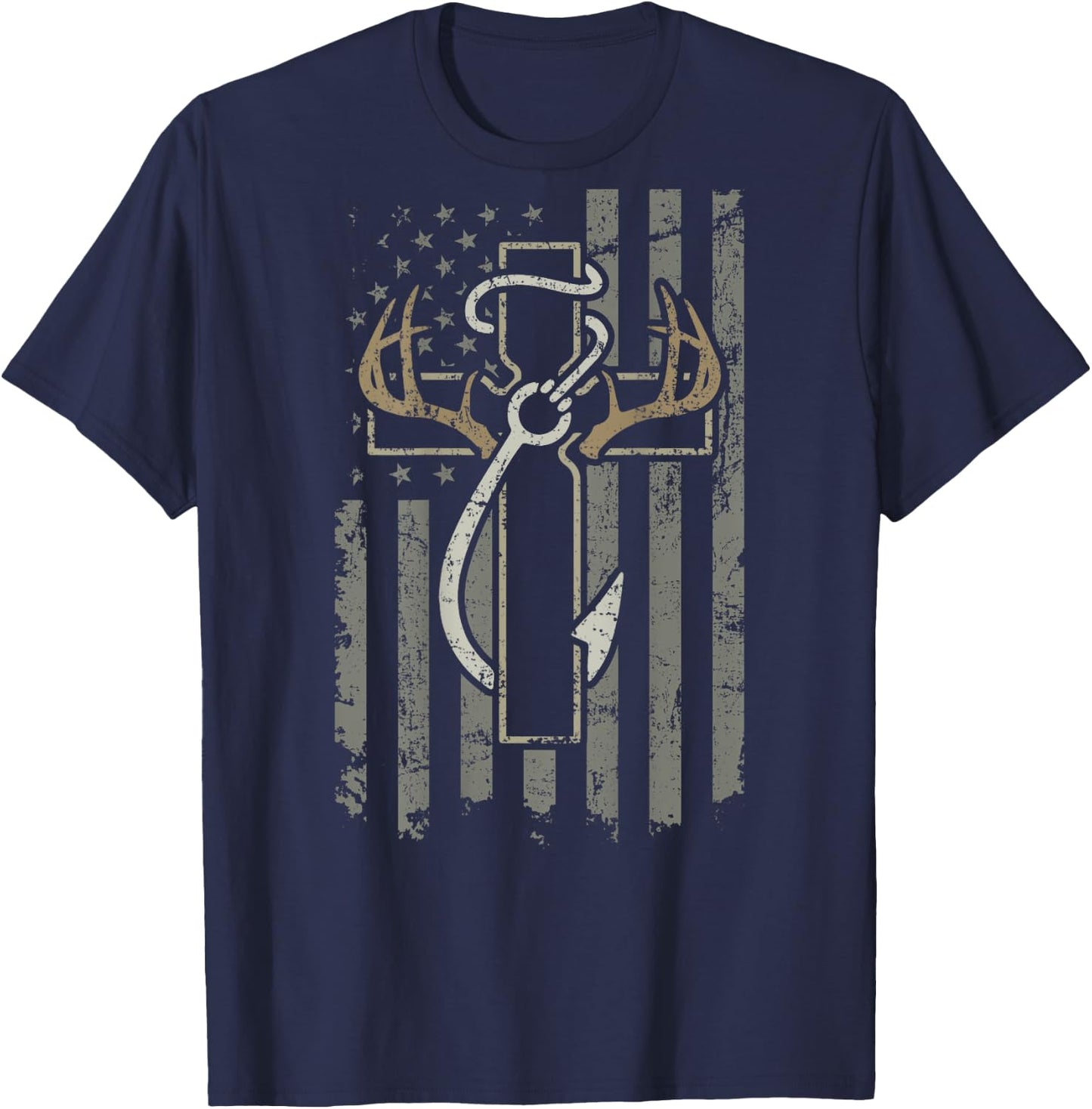 Fishing Faith Hunting - Christian Hunter Fisherman (ON BACK) T-Shirt - T-Shirt | Navy