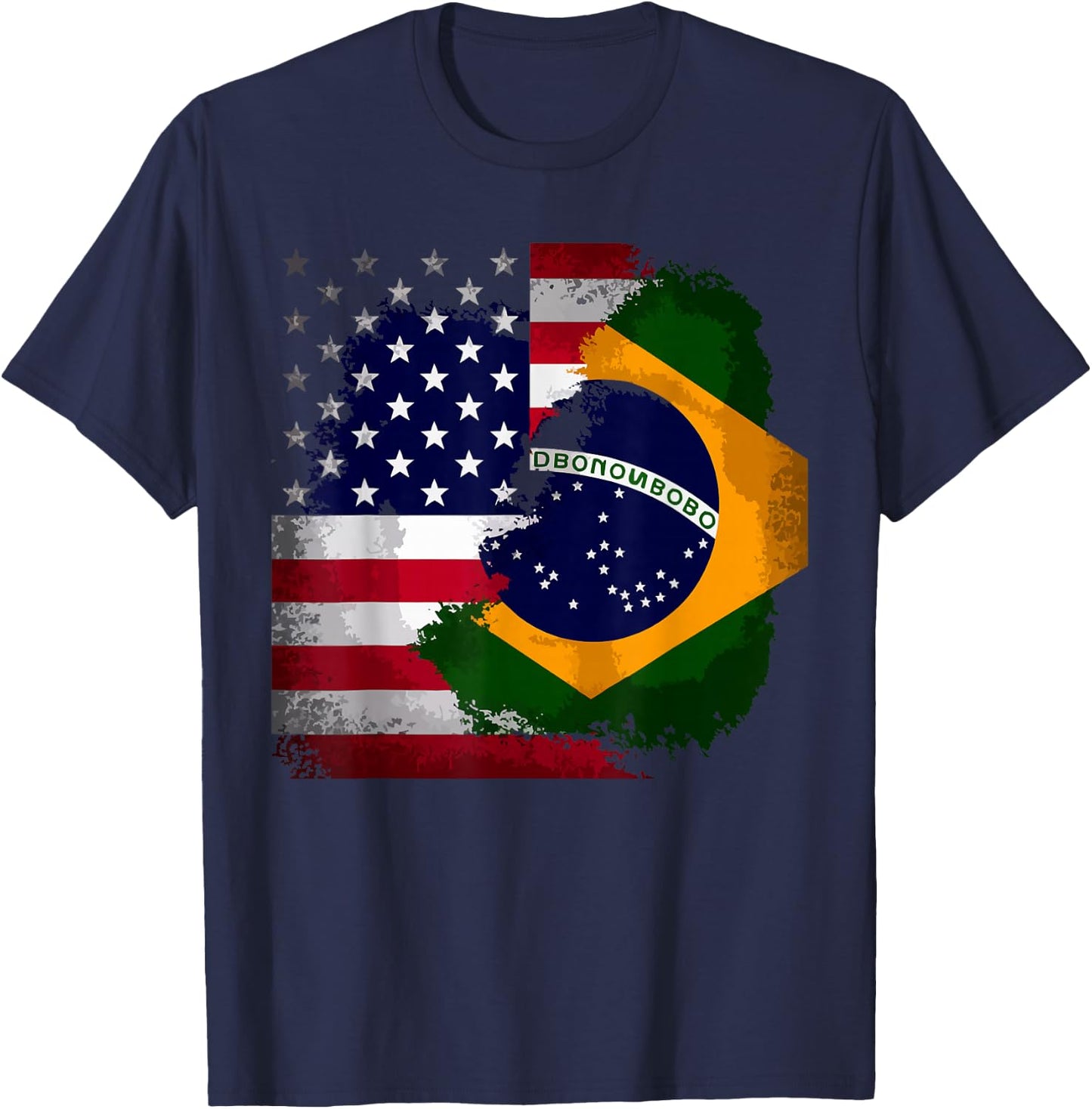 Half American Half Brazilian USA Flag Brazil America T-Shirt - T-Shirt | Navy
