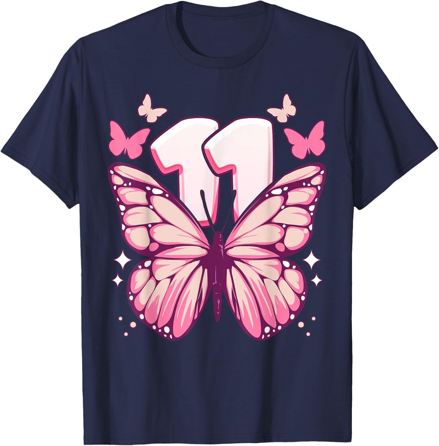 Geburtstagskind 11 Jahre, Schmetterlinge und Nummer 11 T-Shirt - T-Shirt | Navy