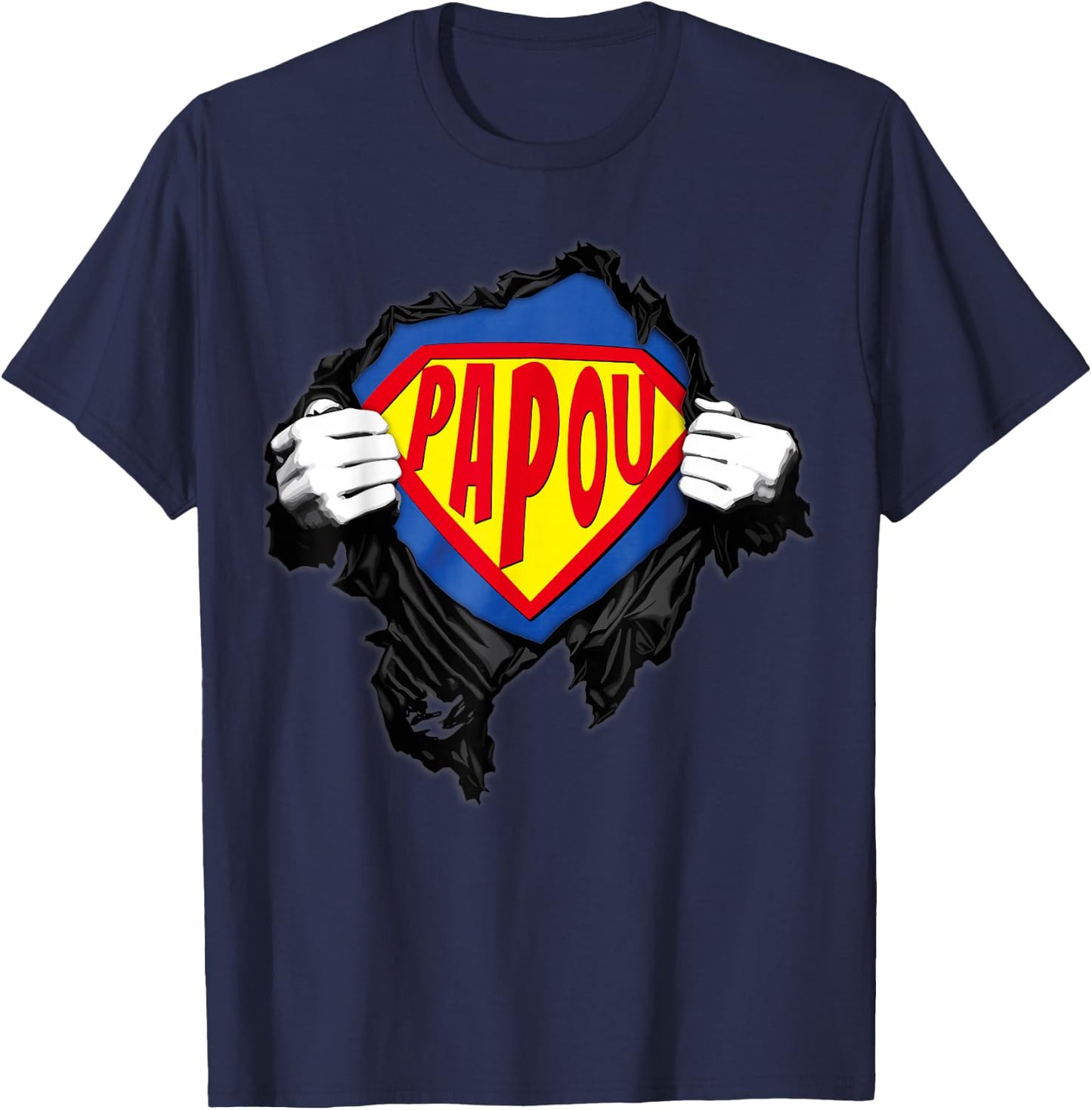 Papou, Superhero Gift Humour Grandfather's Day Papou , Black, S T-Shirt - T-Shirt | Navy