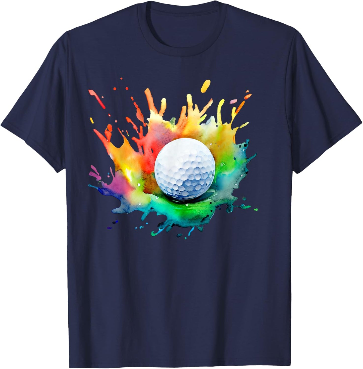 Golf Ball Watercolor Golfer Golfing Splash Graphic Artsy T-Shirt - T-Shirt | Navy