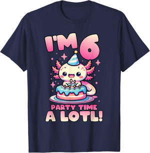 I'm 6 Six Years Old Cute Kawaii Axolotl 6th Birthday Party T-Shirt - T-Shirt | Navy