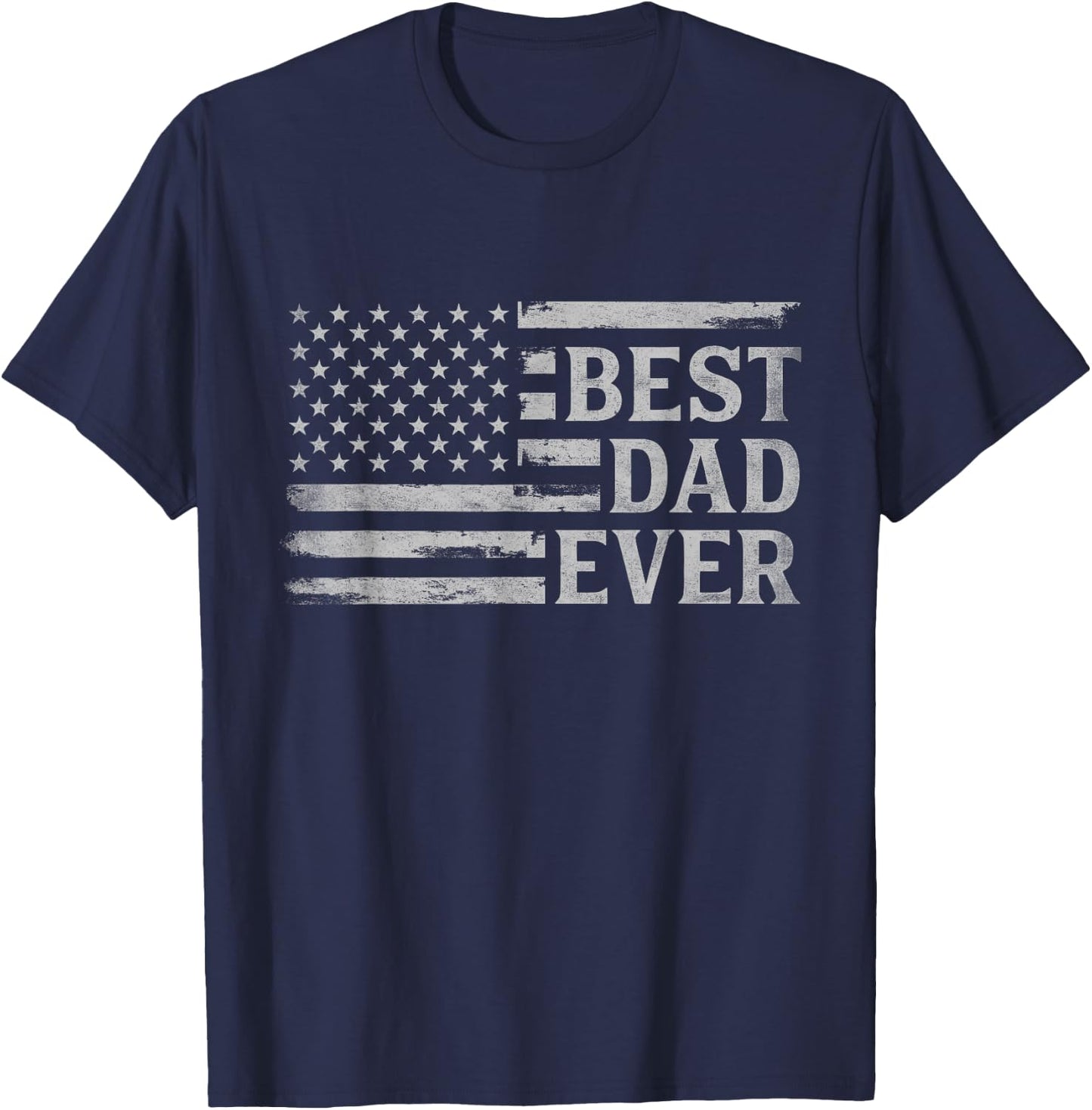 Best Dad Ever Grey Vintage USA Flag Father's Day T-Shirt - T-Shirt | Navy