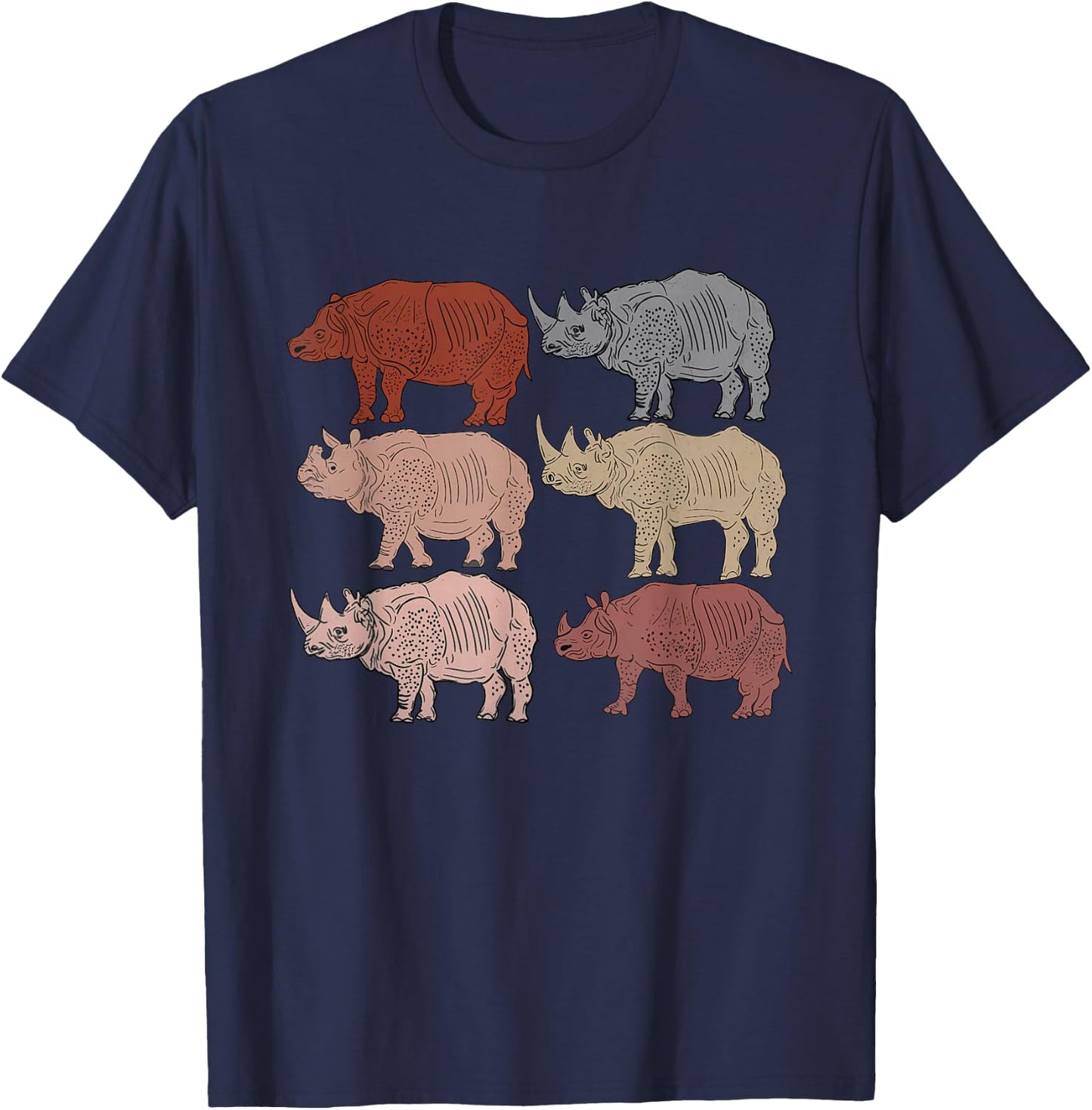 Vintage Rhino Lovers Children Zoology Retro Rhino T-Shirt - T-Shirt | Navy