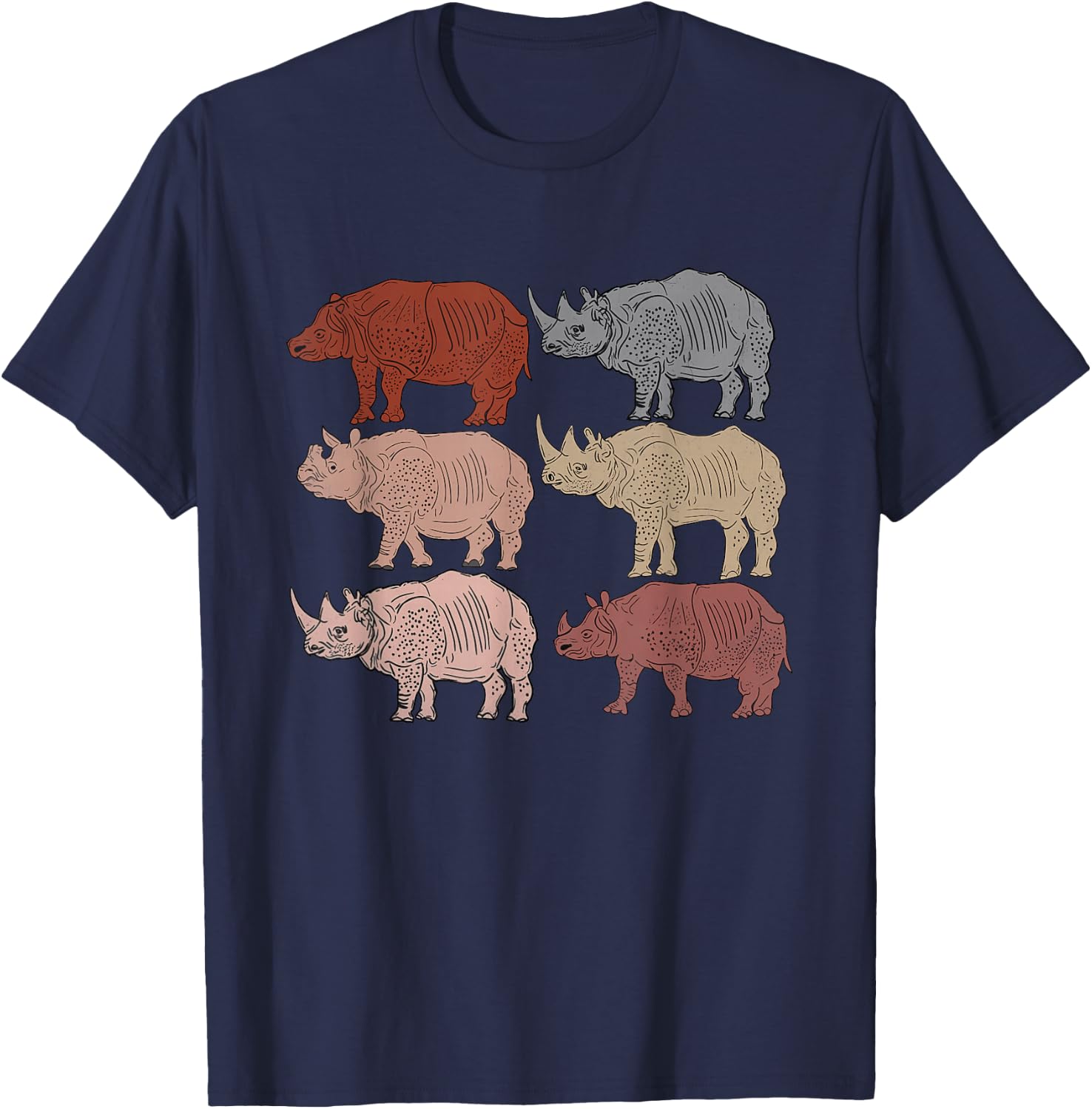 Vintage Rhino Lovers Children Zoology Retro Rhino T-Shirt - T-Shirt | Navy