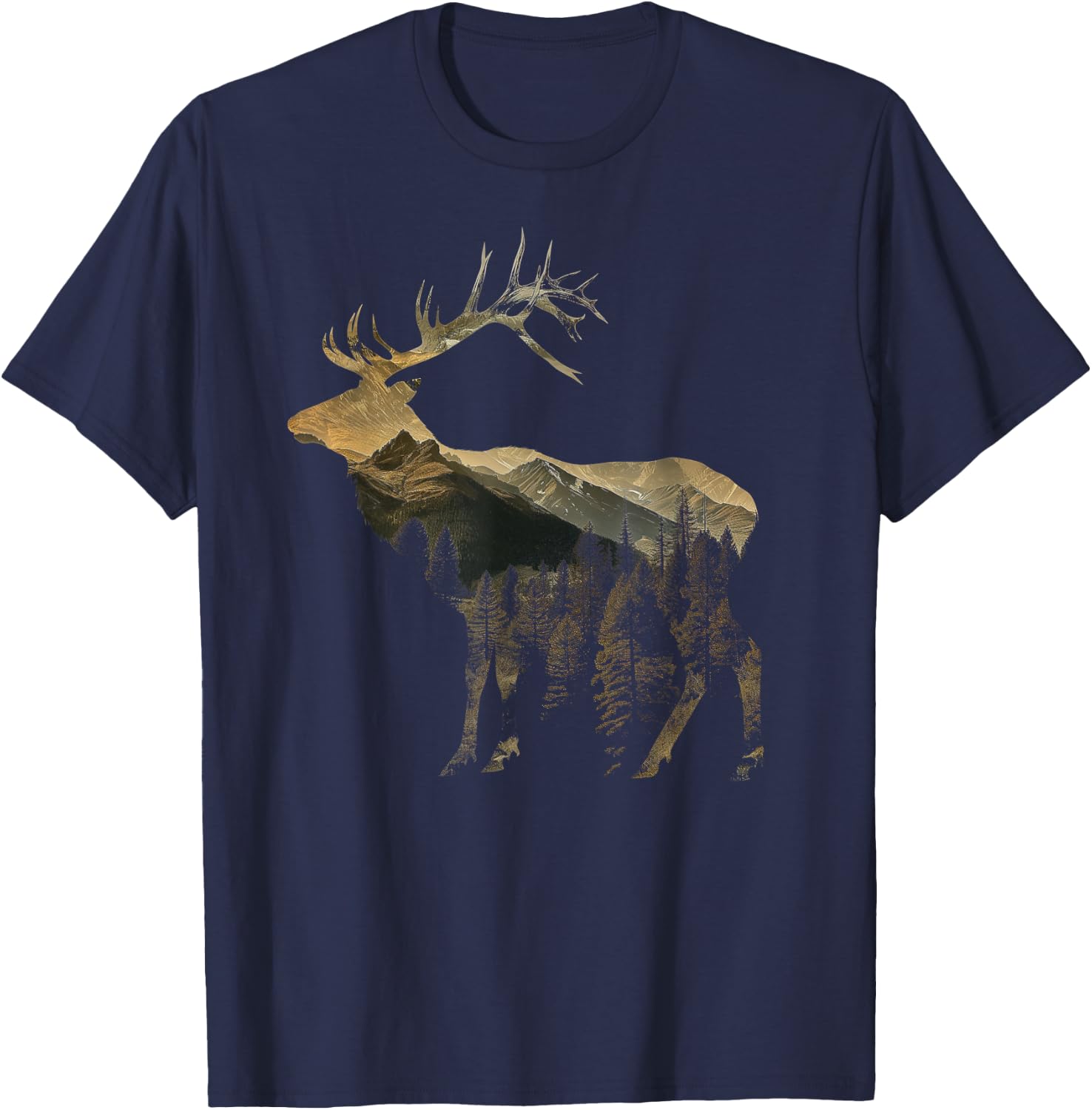 Elk Hunter Hunting Nature Lover Mountains Hiking T-Shirt - T-Shirt | Navy