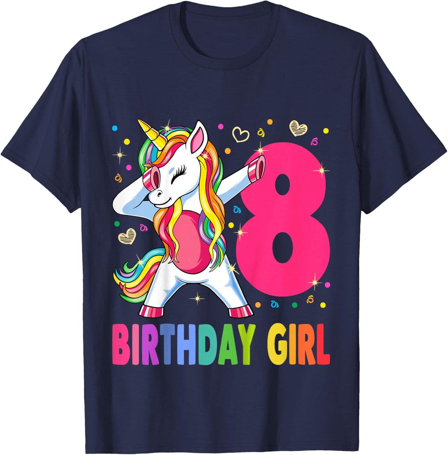 8th Birthday Girl Unicorn Shirt 8th Birthday Outfit T-Shirt - T-Shirt | Navy
