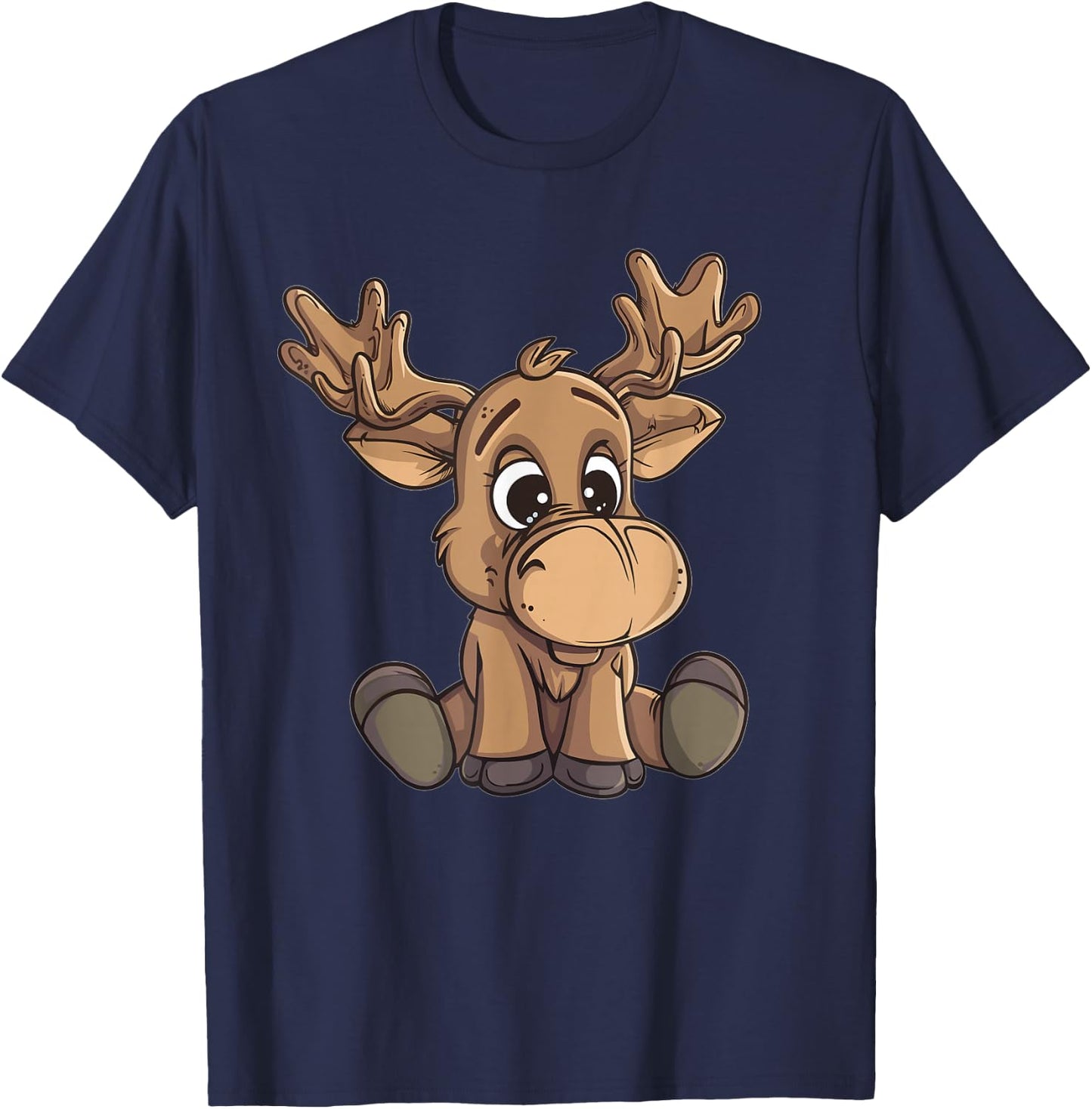 Cute Moose I Cartoon Moose T-Shirt - T-Shirt | Navy