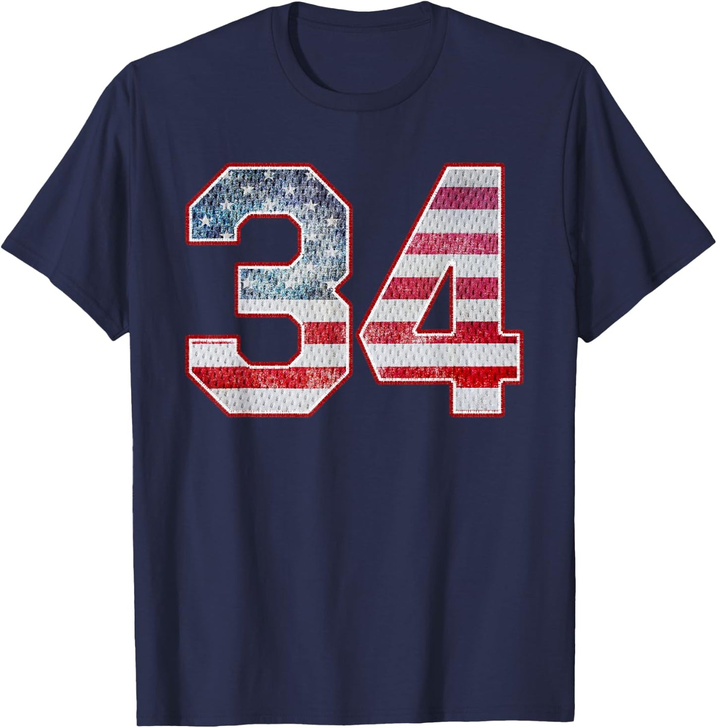 Jersey Player Number 34 Personalized Sports American Flag T-Shirt - T-Shirt | Navy