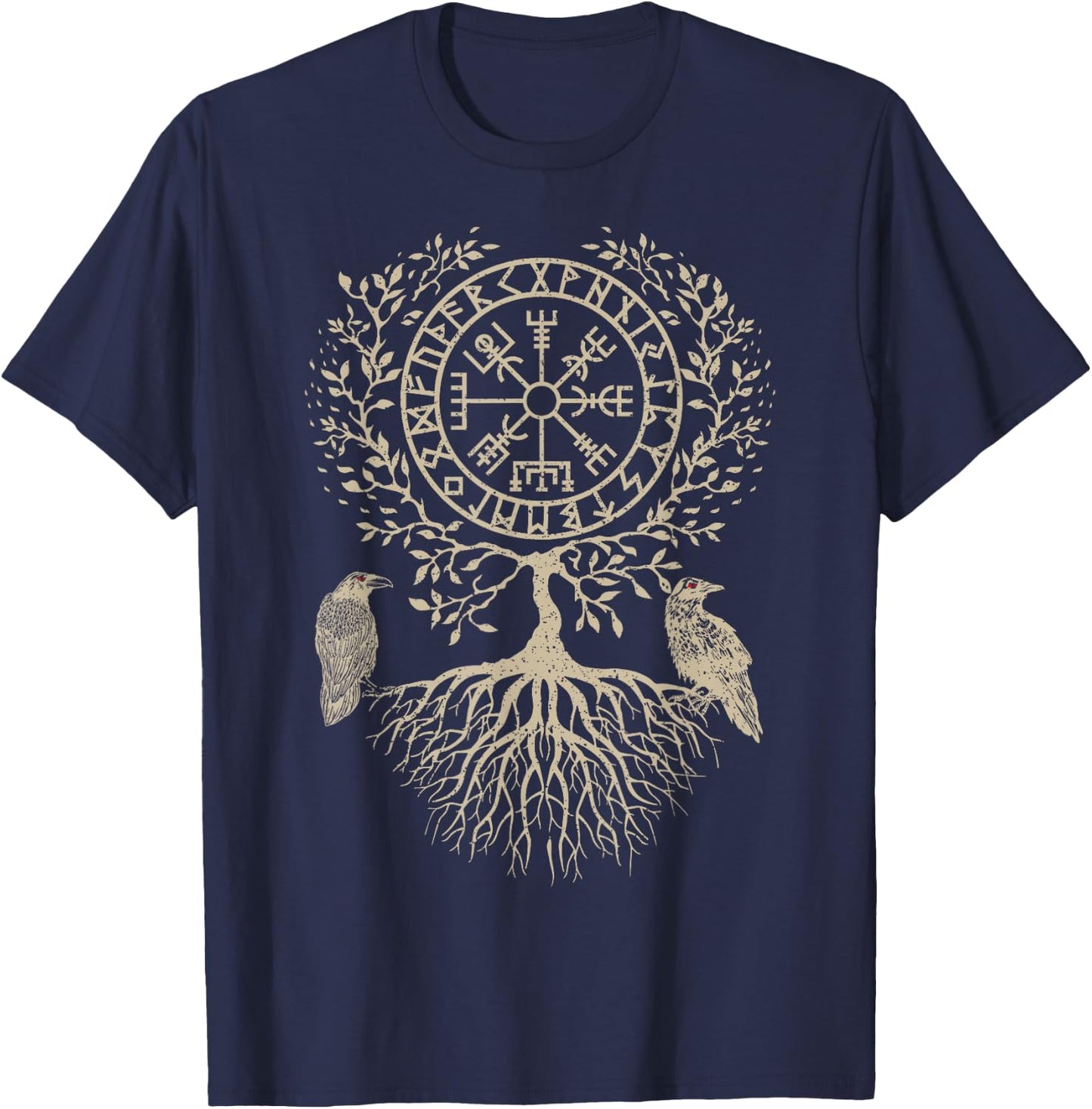 Nordic Warrior Norse Mythology Celtic Tree Of Life Viking T-Shirt - T-Shirt | Navy