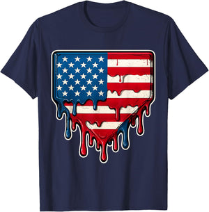 USA Flag 4th of July Baseball Drip Ice Cream Baseball Drippy T-Shirt - T-Shirt | Navy