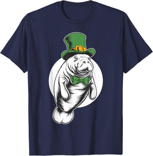 Green Manatee shamrock on St Patricks Day Manatee T-Shirt - T-Shirt | Navy
