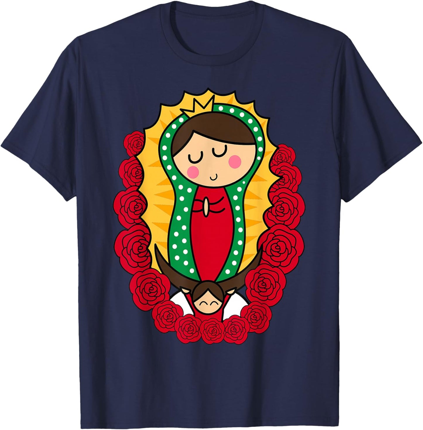 Saint Virgin Mary Cartoon Cute Chibi Christian Religious T-Shirt - T-Shirt | Navy